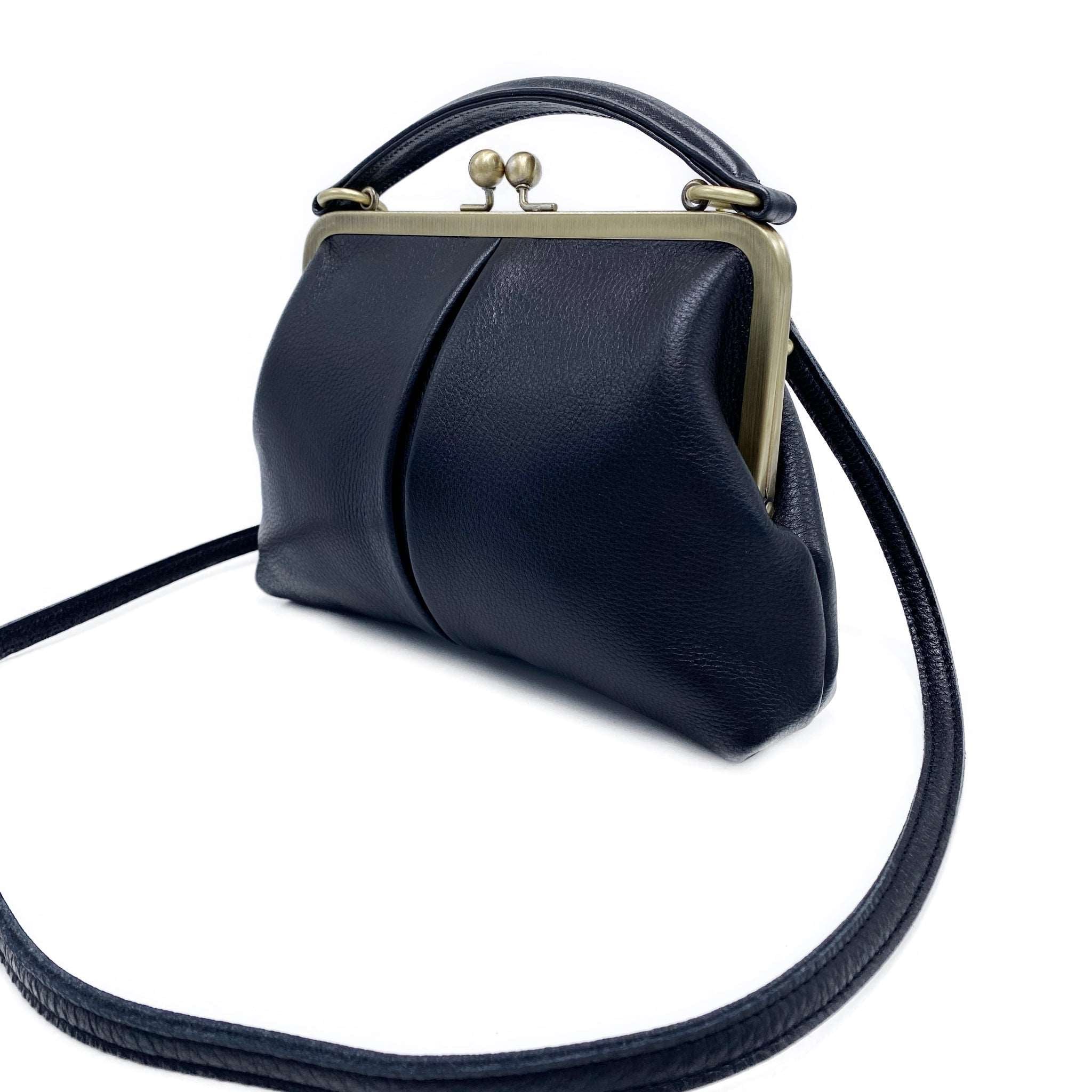 Kleine Olive Leder Handtasche Schwarz - Taschenkinder