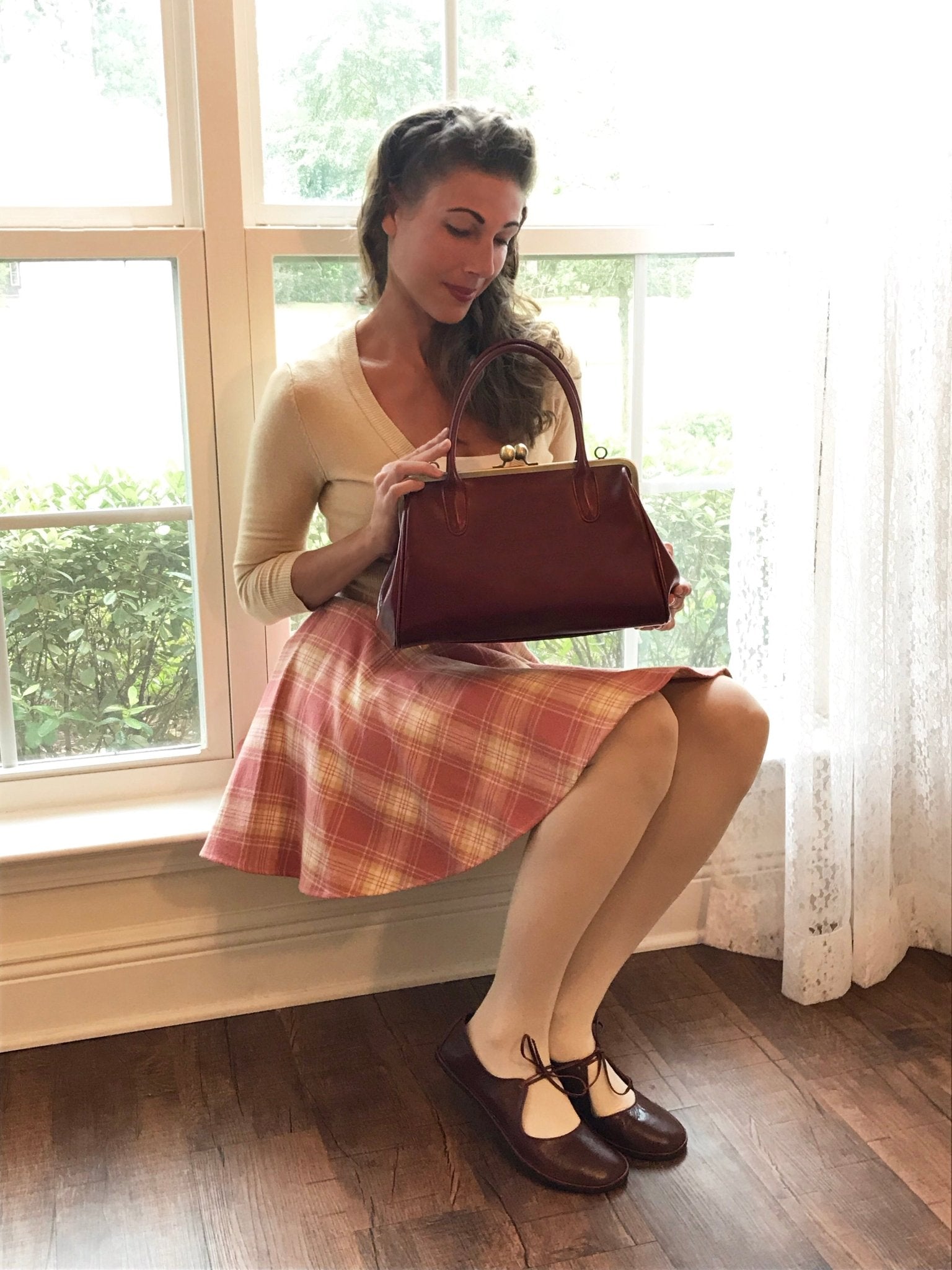 Retro Ledertasche Damen, Retro Bügeltasche "Sophie" in dunkelrot, Vintage Ledertasche, Henkeltasche, Schultertasche - Taschenkinder.de