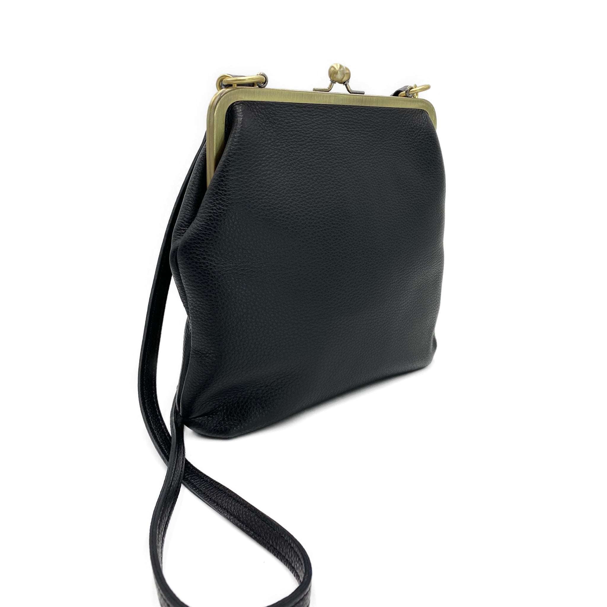 Schwarze Lederhandtasche Zoe - Damen Schultertasche - Taschenkinder