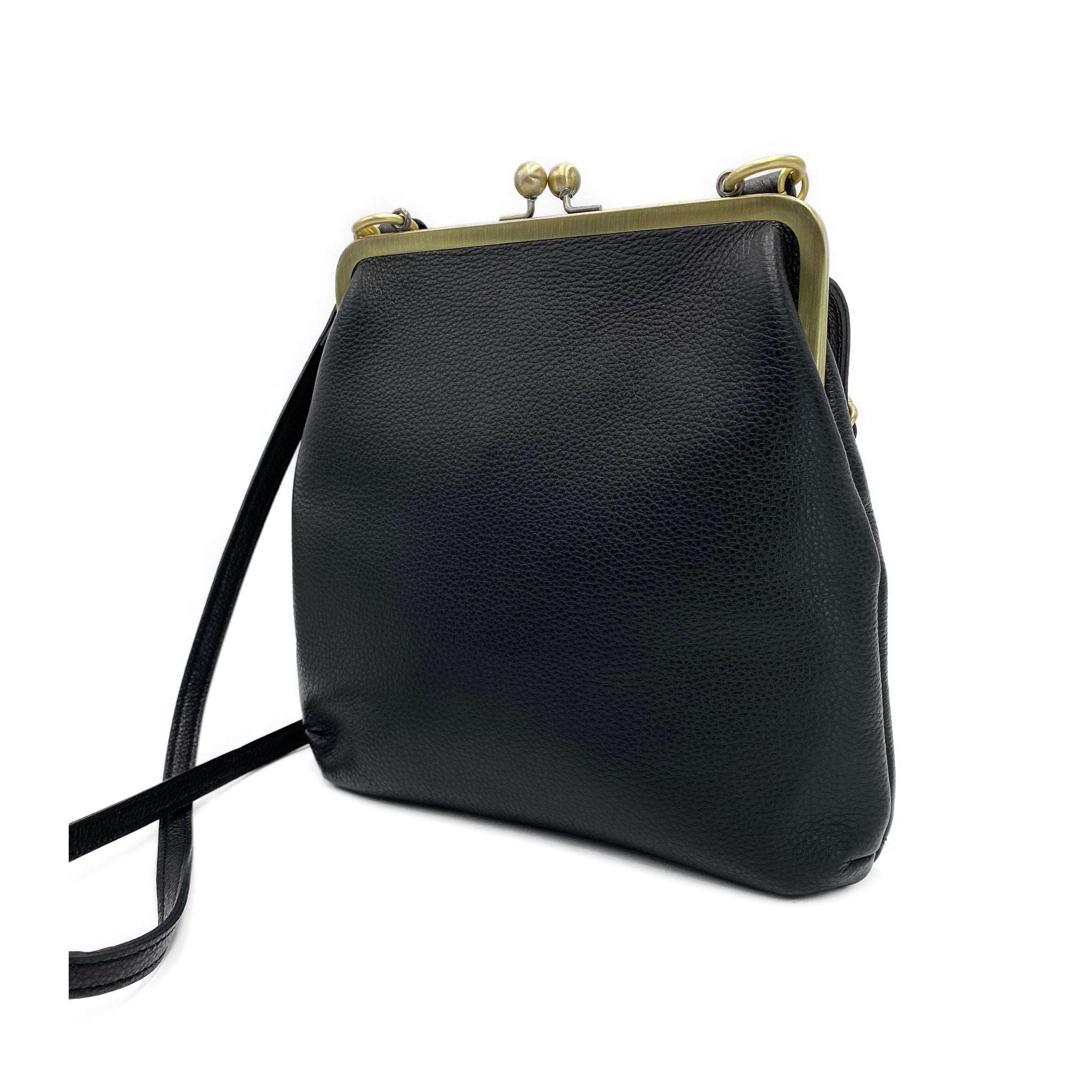 Schwarze Lederhandtasche Zoe - Damen Schultertasche - Taschenkinder