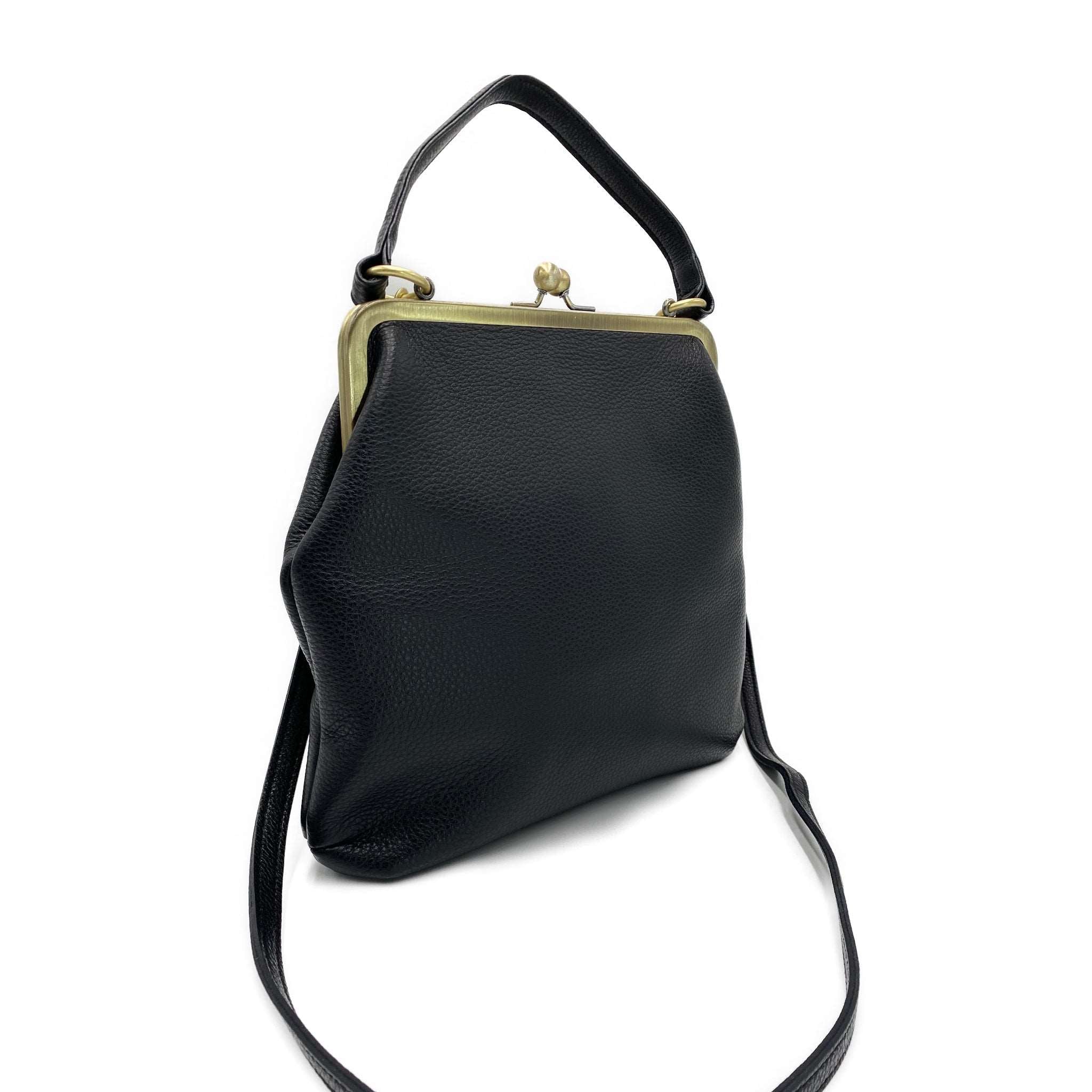 Schwarze Lederhandtasche Zoe - Damen Schultertasche - Taschenkinder