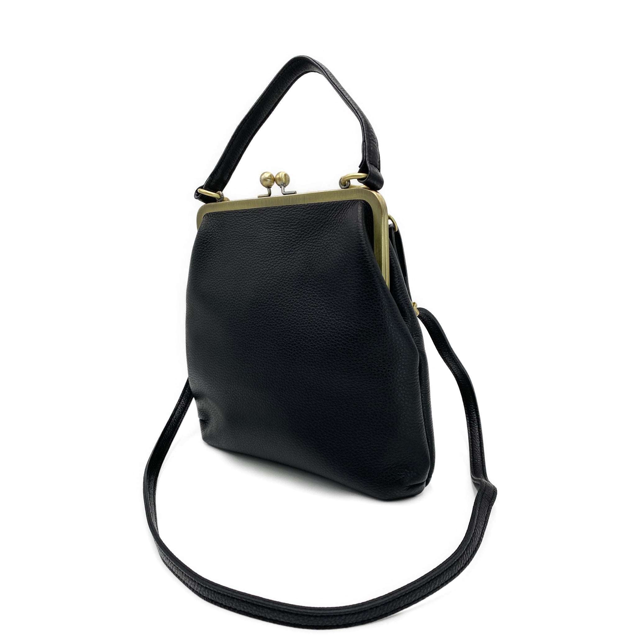 Schwarze Lederhandtasche Zoe - Damen Schultertasche - Taschenkinder