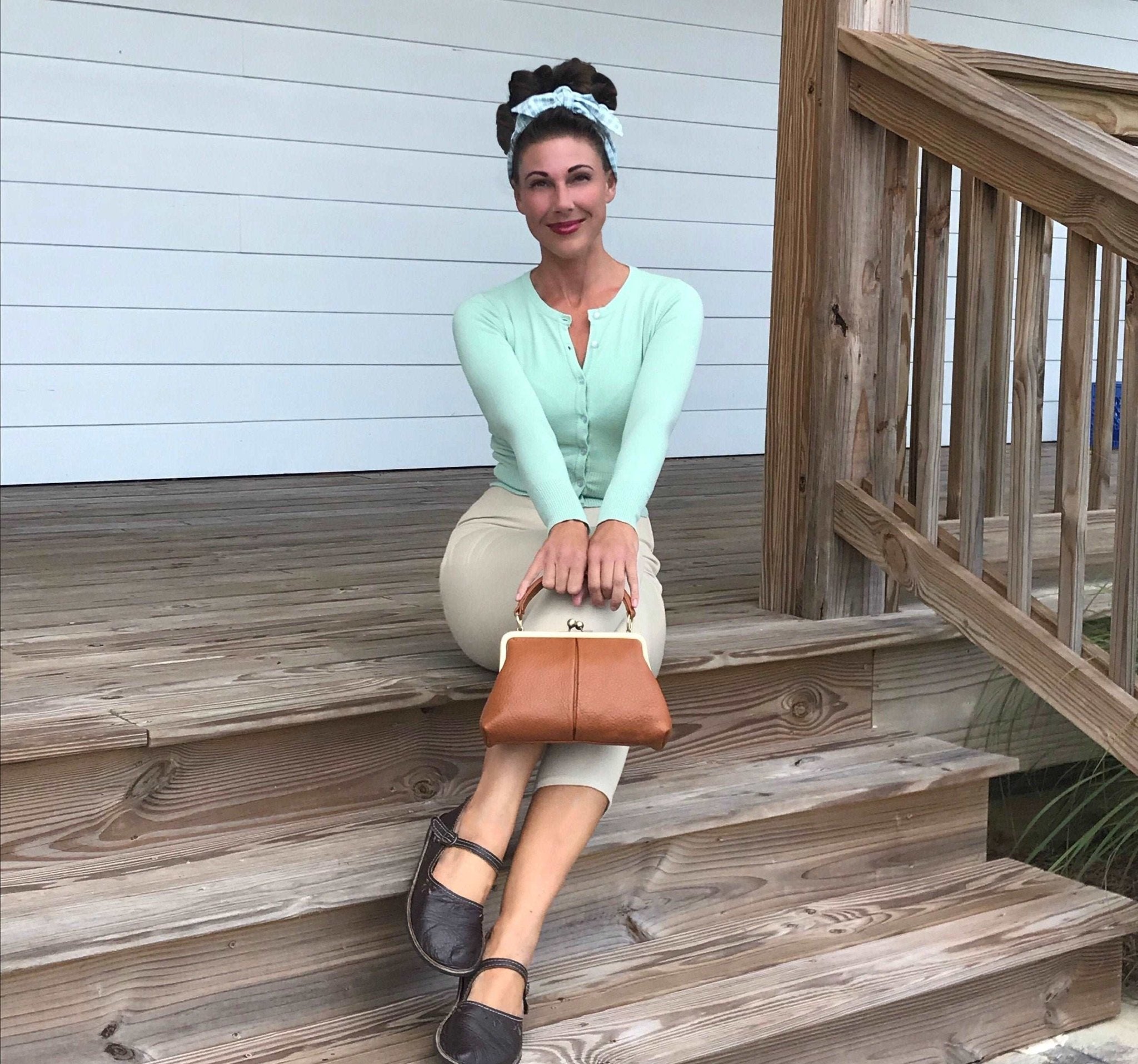 Kleine Olive - Vintage Leder Handtasche - Taschenkinder