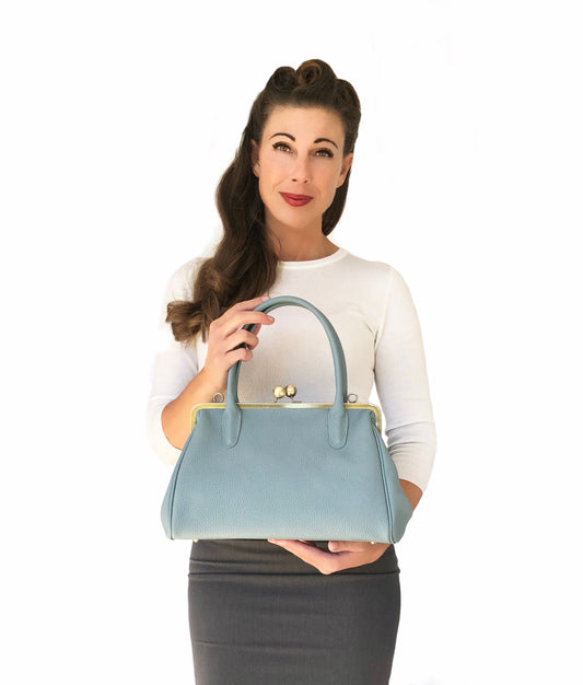 Damen Handtasche, Leder Handtasche "Marie" in hellblau, Bügeltasche, Leder Henkeltasche, Leder Schultertasche, Vintage Stil