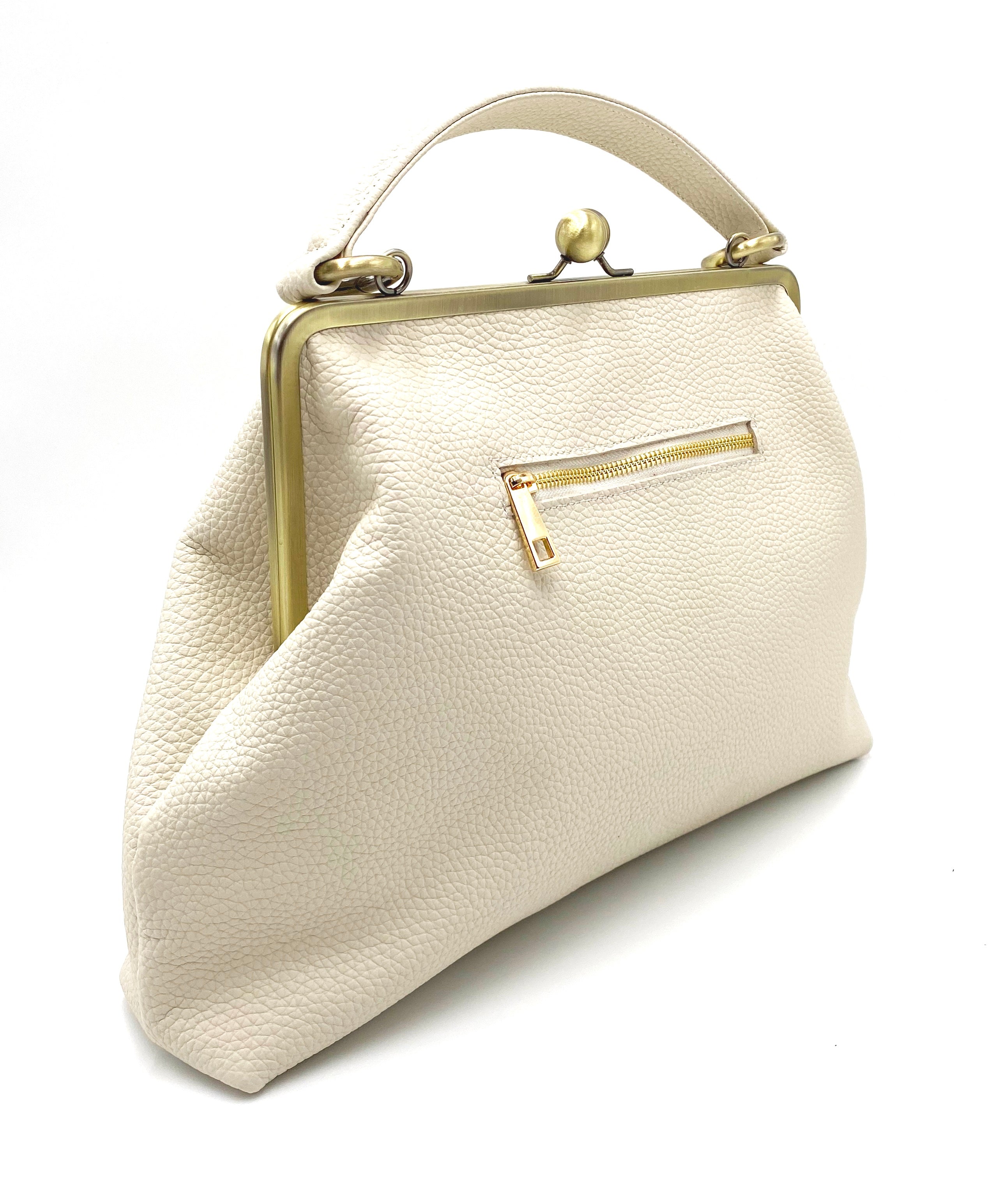 Ladies' leather bag "Olivia", in ivory-white, shoulder bag, handle bag, shoulder bag, underwire bag, large