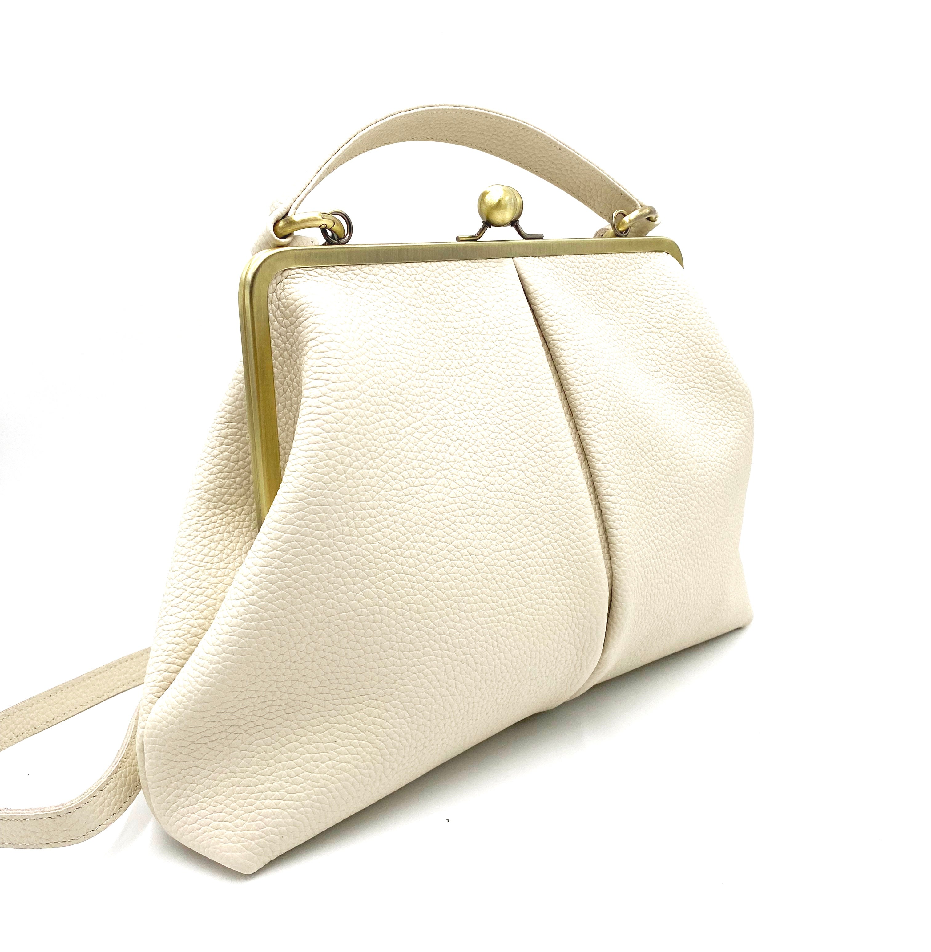 Ladies' leather bag "Olivia", in ivory-white, shoulder bag, handle bag, shoulder bag, underwire bag, large