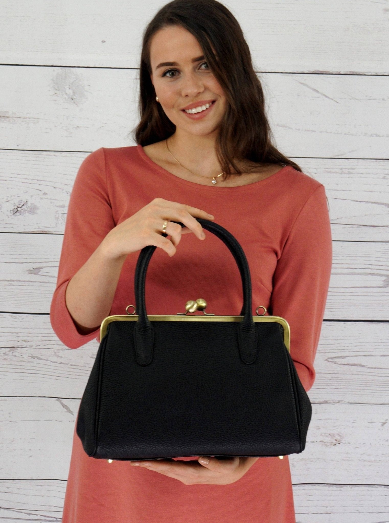 Damen Handtasche, Leder Handtasche "Marie" in schwarz, Bügeltasche, Leder Henkeltasche, Leder Schultertasche, Vintage Stil - Taschenkinder