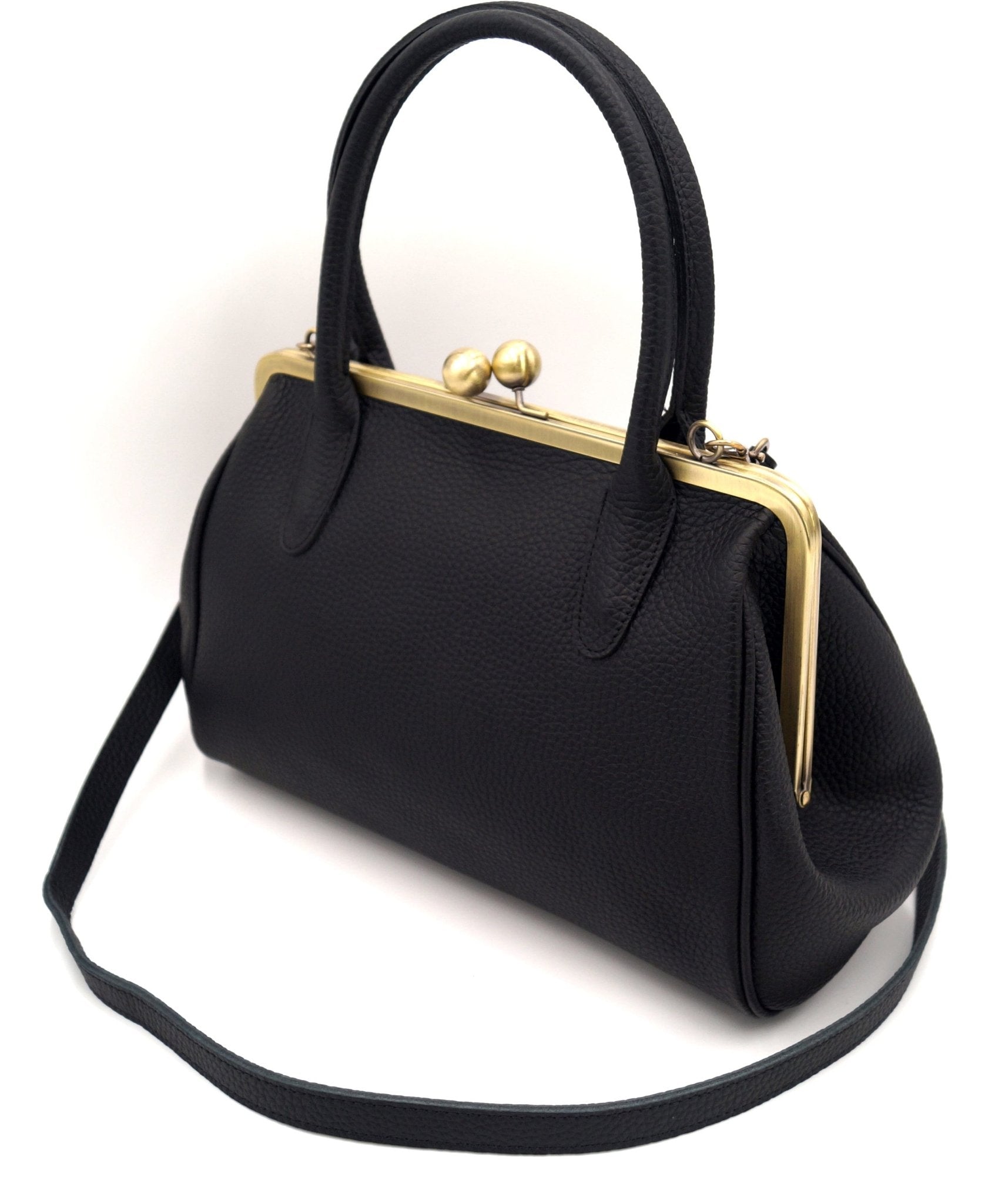 Damen Handtasche, Leder Handtasche "Marie" in schwarz, Bügeltasche, Leder Henkeltasche, Leder Schultertasche, Vintage Stil - Taschenkinder