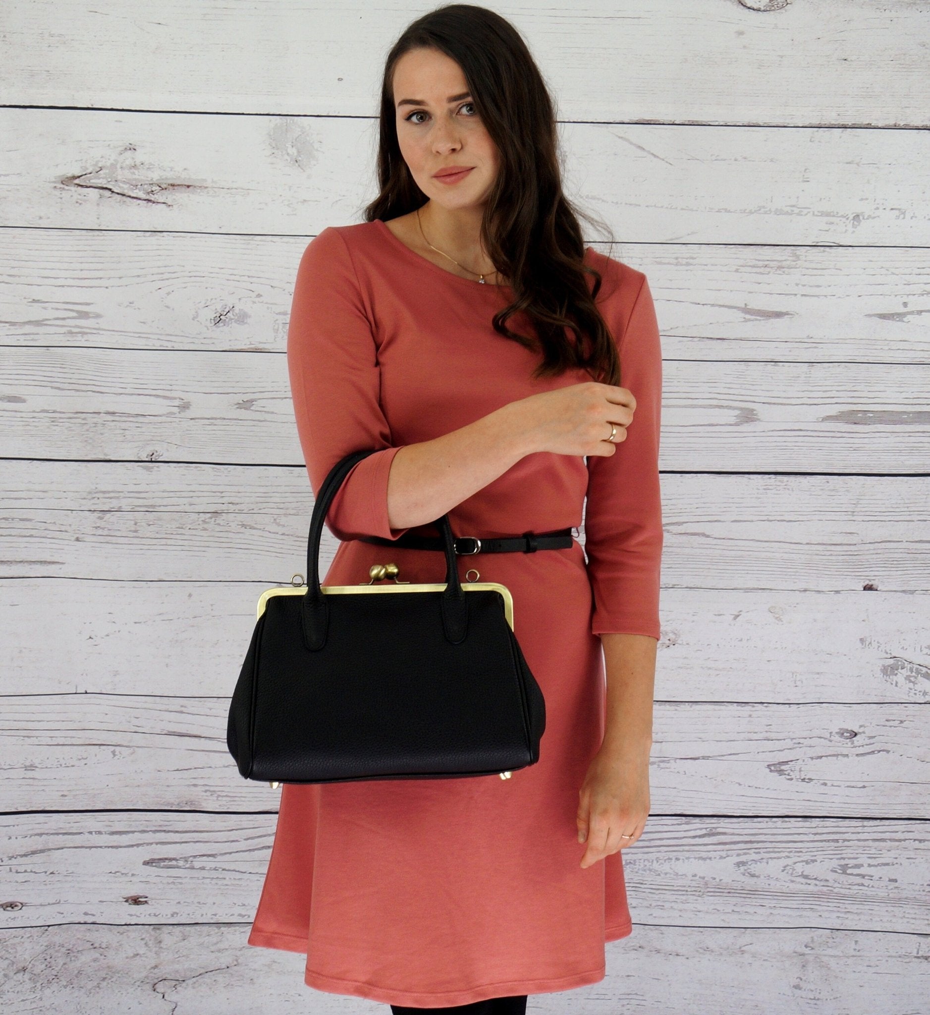 Damen Handtasche, Leder Handtasche "Marie" in schwarz, Bügeltasche, Leder Henkeltasche, Leder Schultertasche, Vintage Stil - Taschenkinder