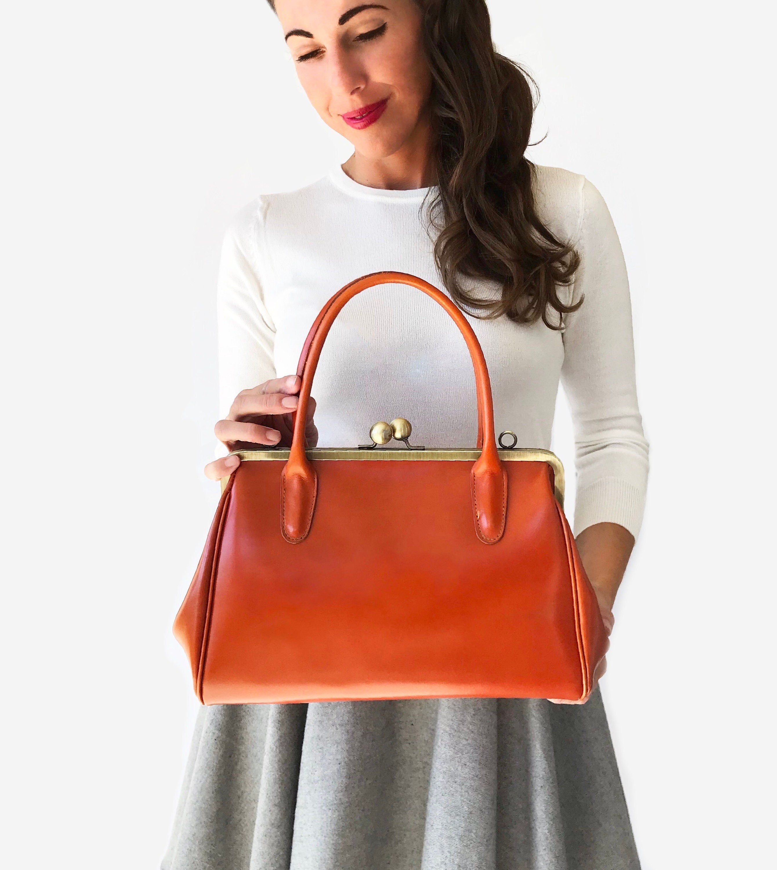 Retro leather bag for women, retro strap bag "Sophie" in orange brown, vintage leather bag, handle bag, shoulder bag