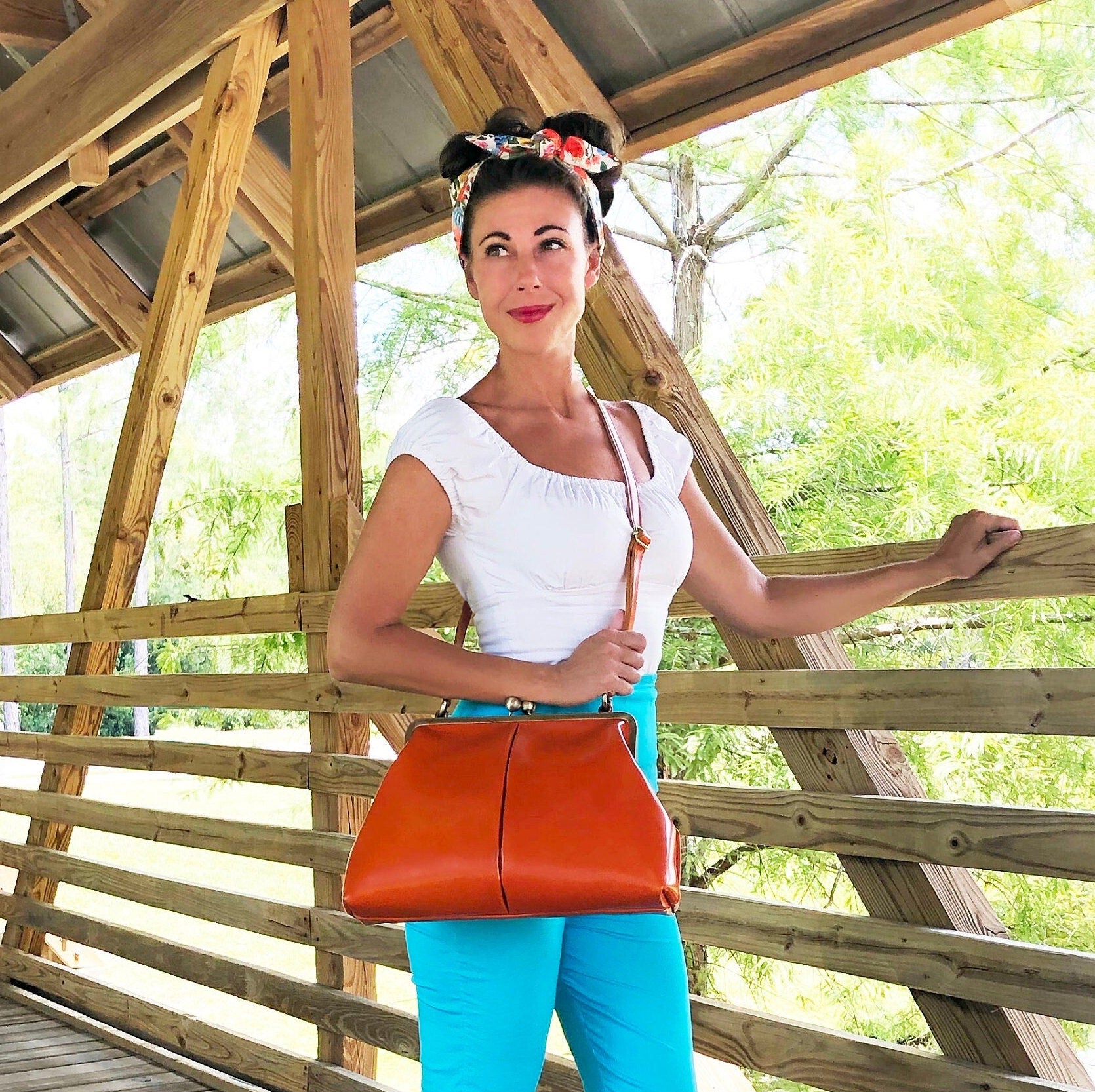 Retro handbag for women, ironing bag "Olive" in orange-brown, leather bag, leather handle bag, leather shoulder bag, leather shoulder bag, vintage style