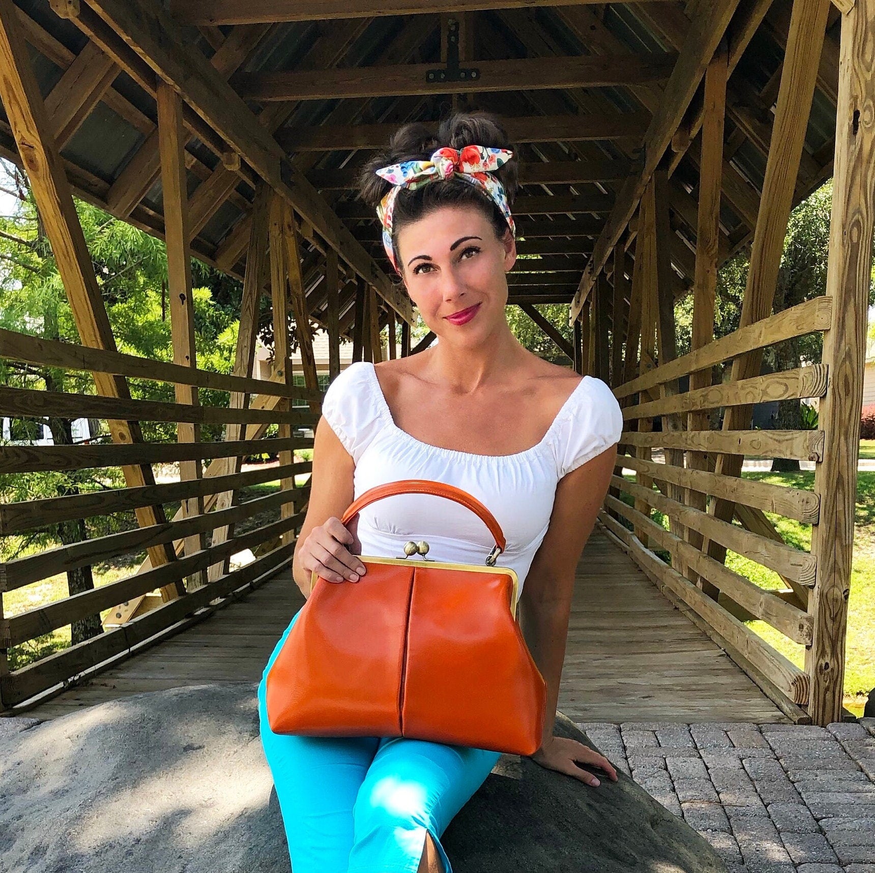 Retro handbag for women, ironing bag "Olive" in orange-brown, leather bag, leather handle bag, leather shoulder bag, leather shoulder bag, vintage style