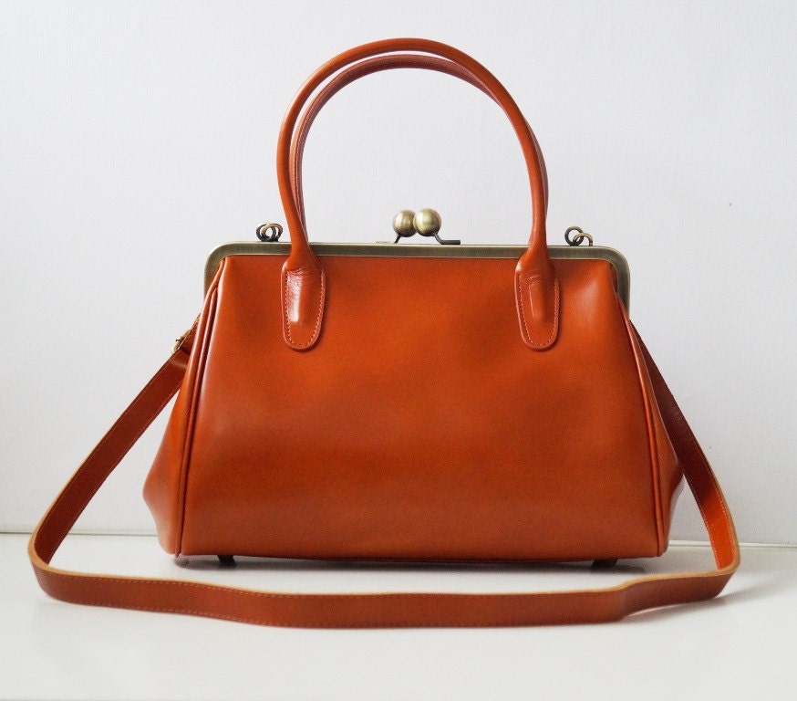 Retro leather bag for women, retro strap bag "Sophie" in orange brown, vintage leather bag, handle bag, shoulder bag