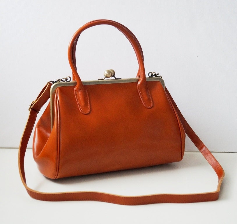Retro leather bag for women, retro strap bag "Sophie" in orange brown, vintage leather bag, handle bag, shoulder bag