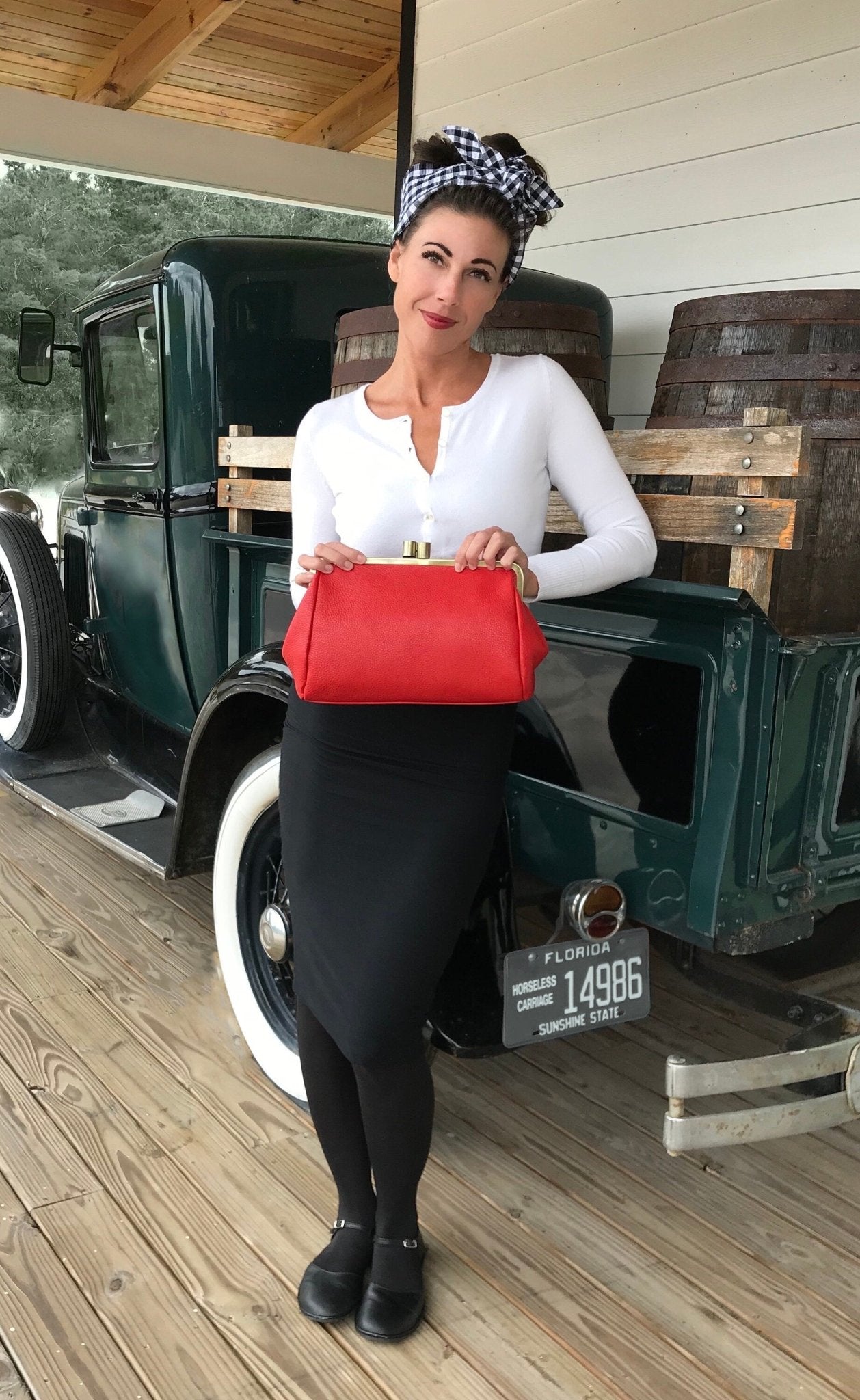 Vintage Leder Handtasche, Vintage Clutch "Dakota" in rot, Ledertasche, Leder Schultertasche, Leder Tasche mit Klippverschluss - Taschenkinder