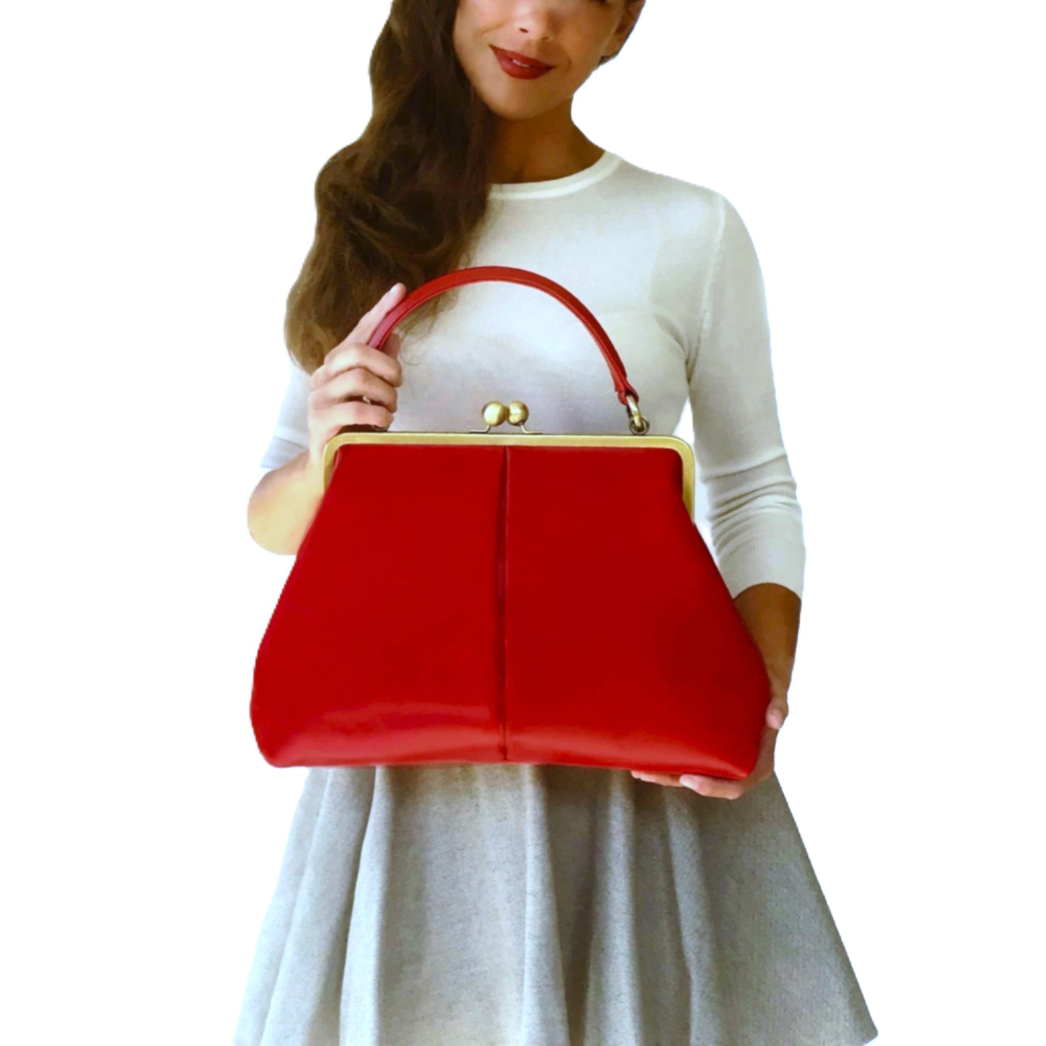 Retro Handtasche „Vintage Olive“ in Dunkelgrün – Leder Bügeltasche & Umhängetasche