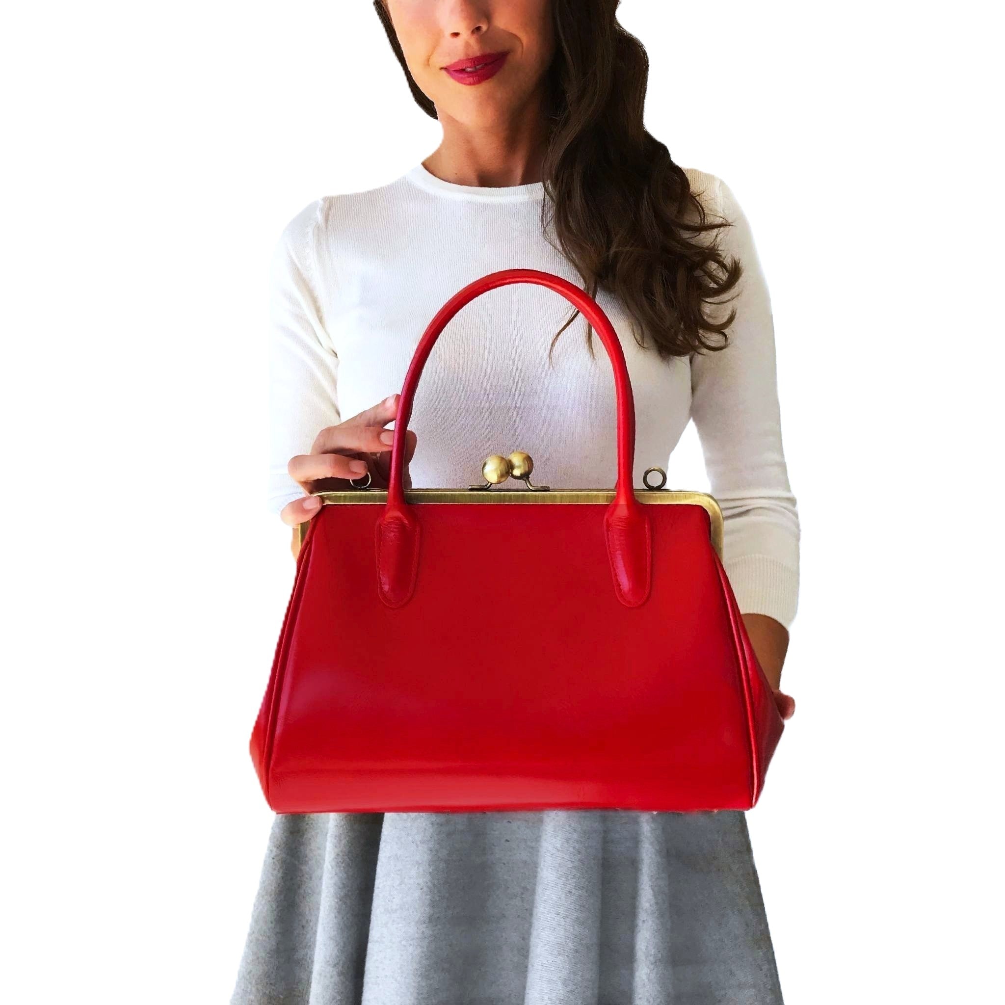 Retro leather bag for women, retro strap bag "Sophie" in red, vintage leather bag, handle bag, shoulder bag