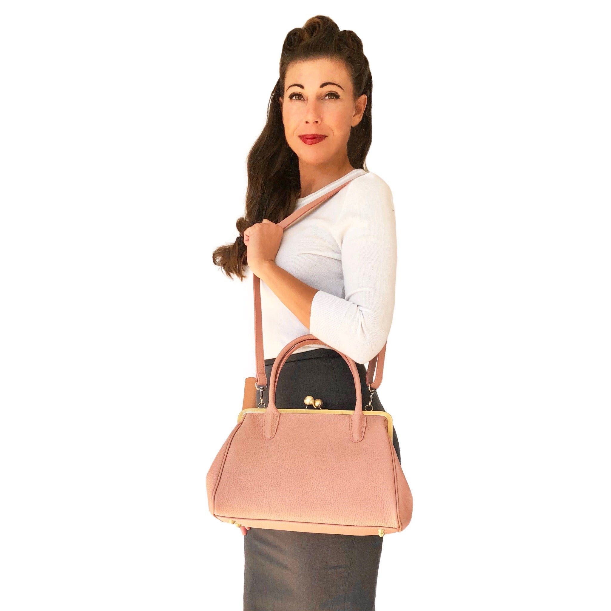 Ladies handbag, leather handbag "Marie" in pink, handle bag, leather handle bag, leather shoulder bag, vintage style