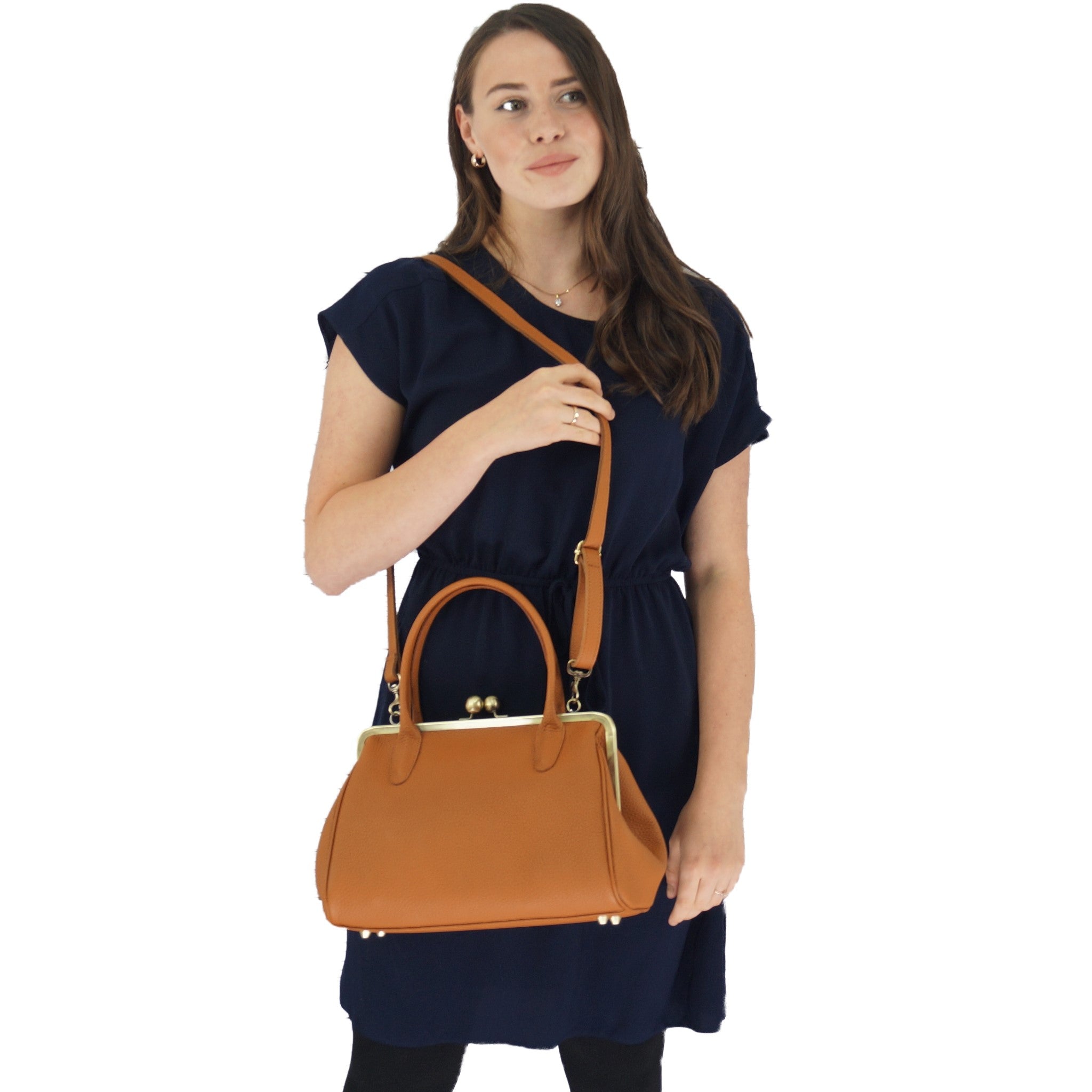 Damen Handtasche Leder "Marie" in braun - Bügeltasche, Henkeltasche, Schultertasche