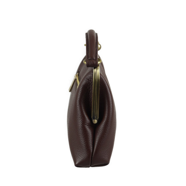 Retro Handtasche Leder - Kleine Olive in Dunkelbraun, Henkeltasche, Umhängetasche, Bügeltasche