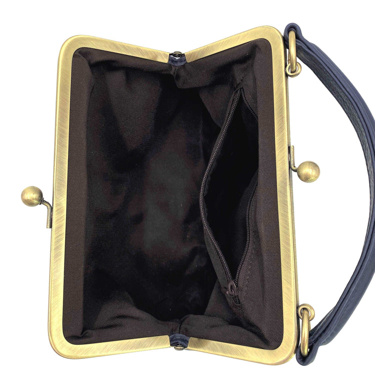 Leder Handtasche im Vintage Stil - Kleine Olive in Dunkelblau, Henkeltasche, Umhängetasche, Bügeltasche