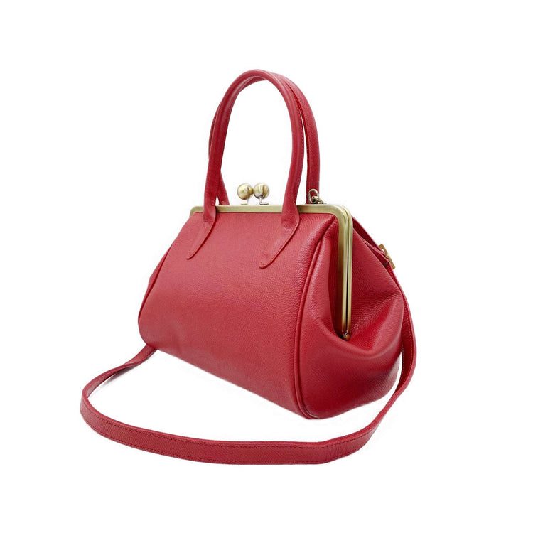 Vintage Damentasche 'große Aurelie' - rotes Leder, Bügeltasche, Henkeltasche, Schultertasche, Handtasche