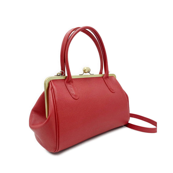 Vintage Damentasche 'große Aurelie' - rotes Leder, Bügeltasche, Henkeltasche, Schultertasche, Handtasche