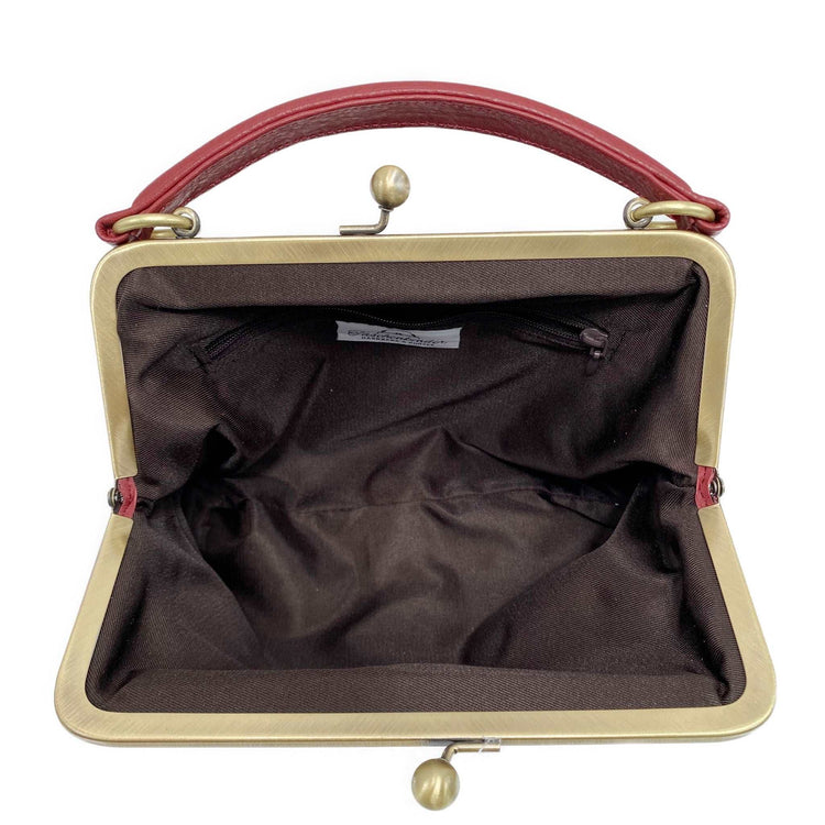 Leder Handtasche Damen - Kleine Olive in Dunkelrot - Henkeltasche, Schultertasche, Bügeltasche - Vintage-Stil