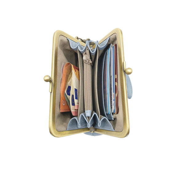Leder Geldbörse Damen 'Peggy' in hellblau – Portemonnaie, Clipbörse, Wristlet