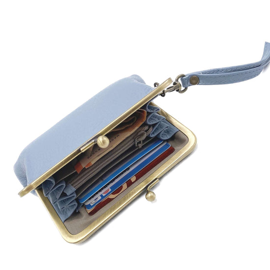Leder Geldbörse Damen 'Peggy' in hellblau – Portemonnaie, Clipbörse, Wristlet