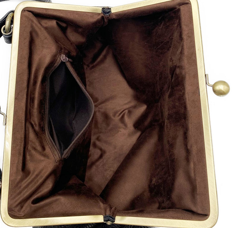 Retro Bügeltasche, Leder Handtasche "Olivia" in schwarz, Ledertasche, Henkeltasche, Schultertasche, Umhängetasche, im Vintage Stil