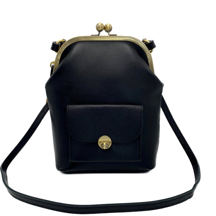 Leder Handtasche, Damentasche "Gwen" in schwarz, Leder Bügeltasche, Vintage Ledertasche, Leder Henkeltasche, Leder Umhängetasche