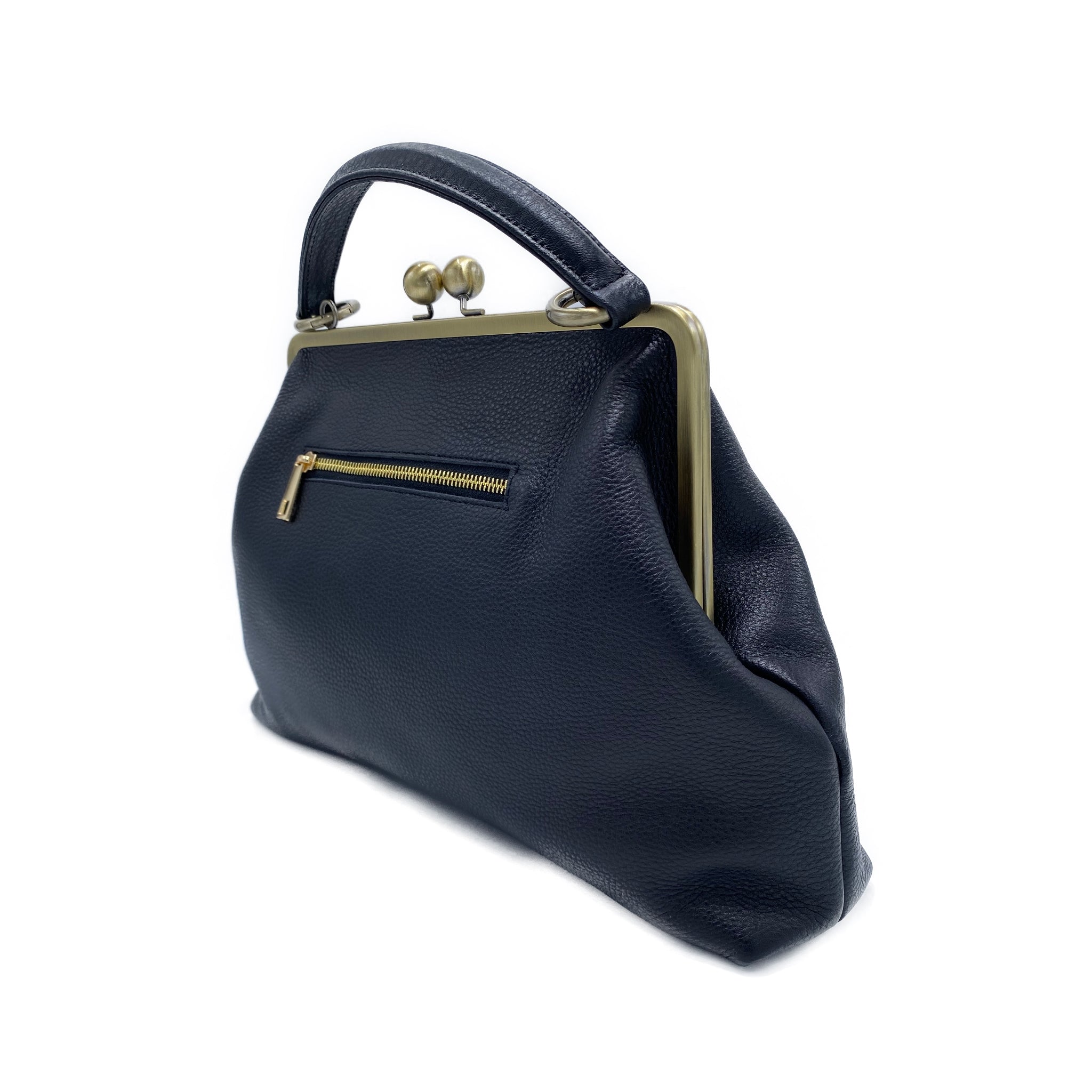 Retro Leder Handtasche "Große Olive" in schwarz - Henkeltasche & Schultertasche