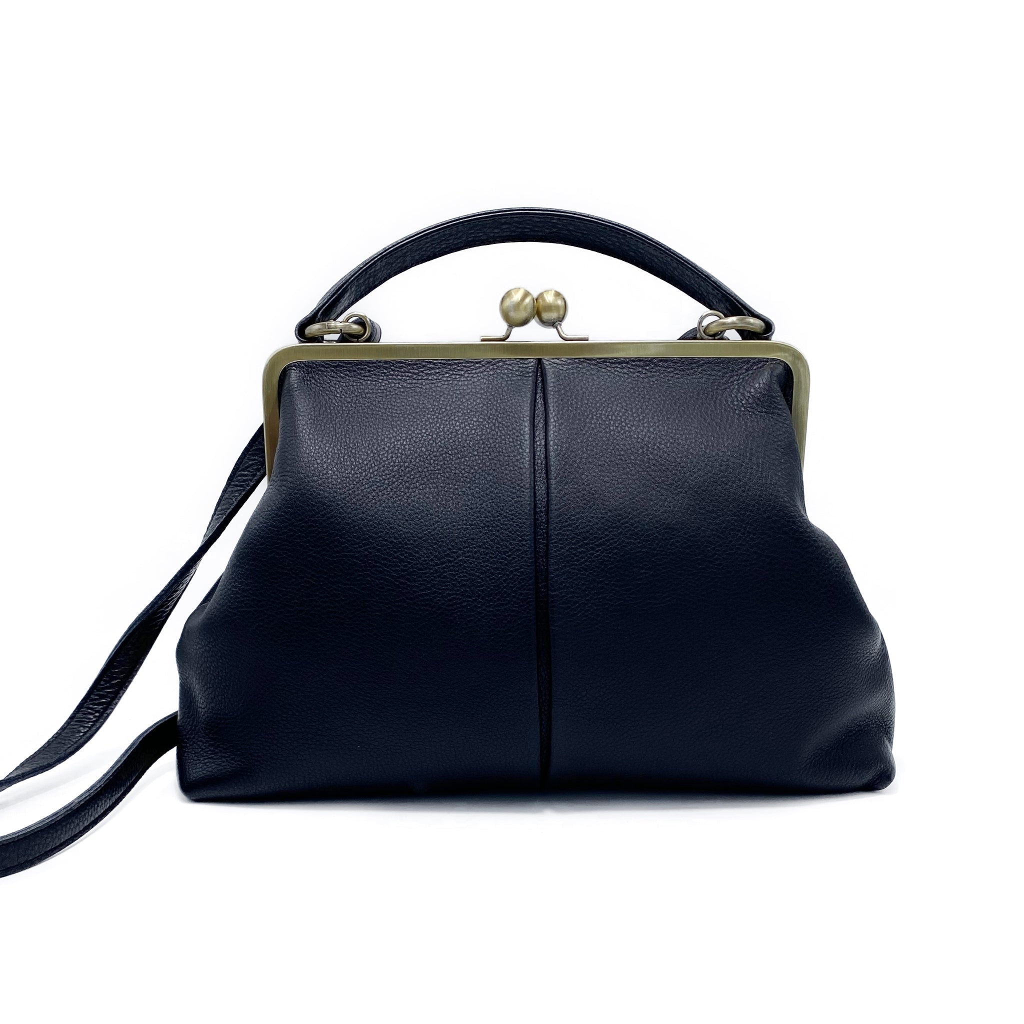 Retro Leder Handtasche "Große Olive" in schwarz - Henkeltasche & Schultertasche