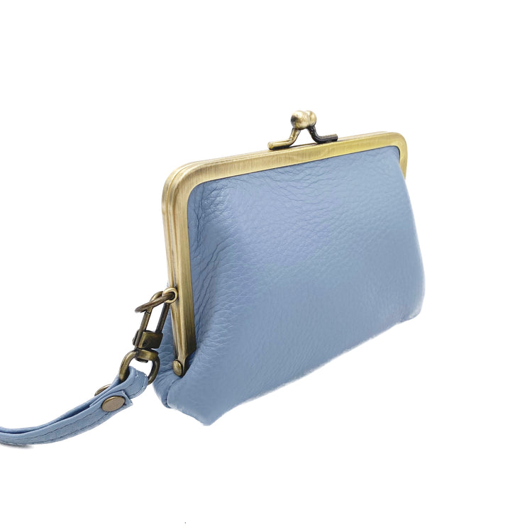 Leder Geldbörse Damen 'Peggy' in hellblau – Portemonnaie, Clipbörse, Wristlet