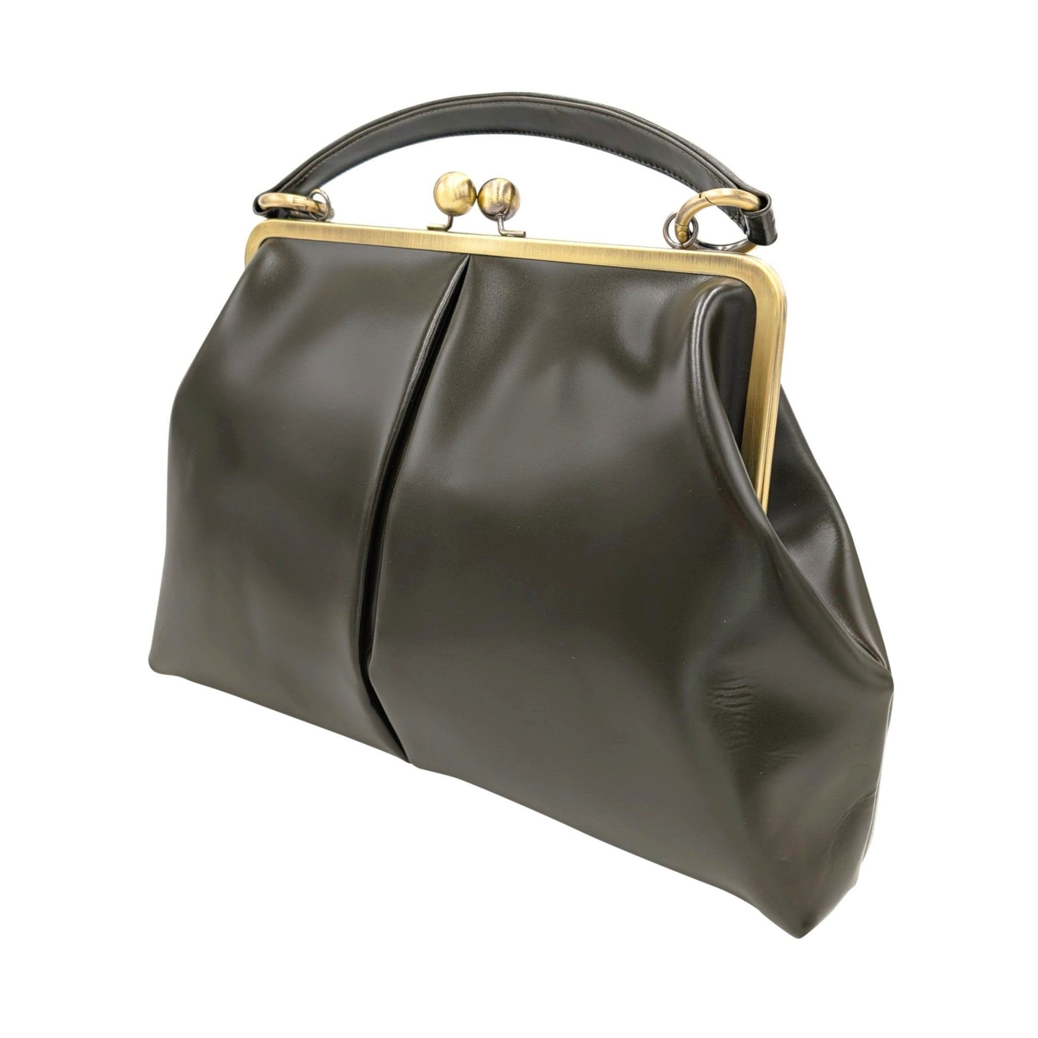 Retro Handtasche „Vintage Olive“ in Dunkelgrün – Leder Bügeltasche & Umhängetasche