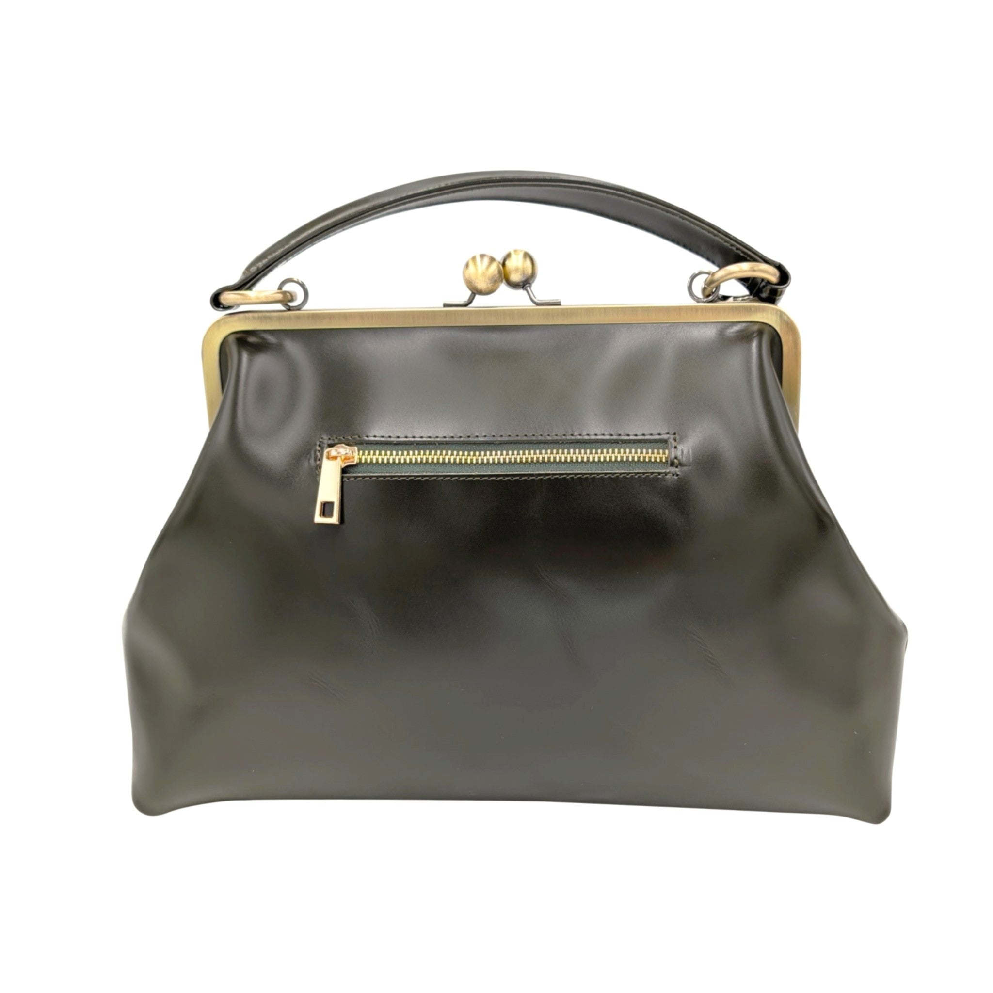 Retro Handtasche „Vintage Olive“ in Dunkelgrün – Leder Bügeltasche & Umhängetasche