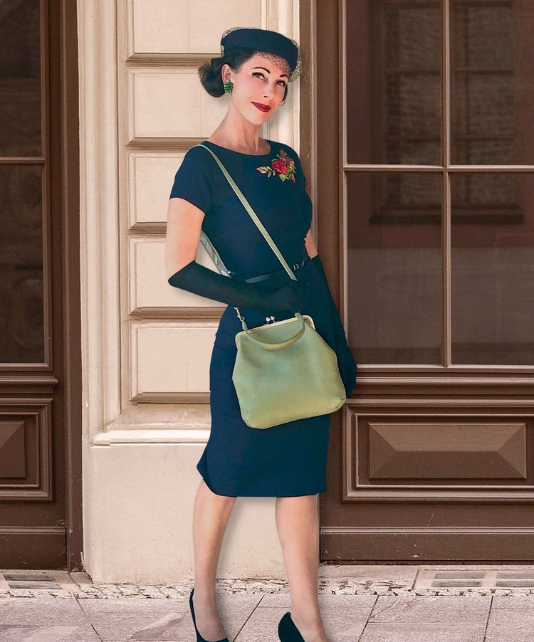 Vintage Handtasche Leder 'Zoe' - Pastel Grün - Retro Damentasche