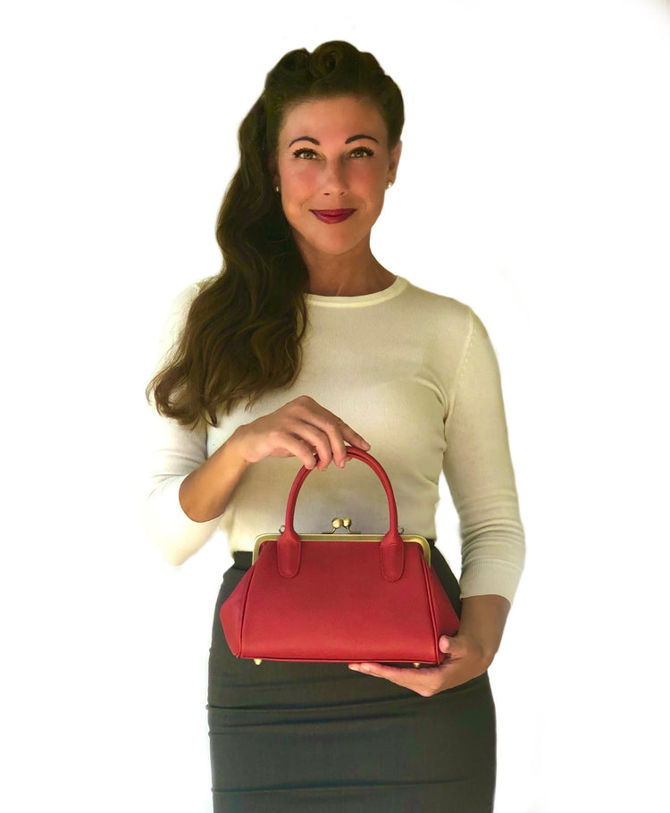 Lederhandtasche im Vintage Stil "Kleine Aurelie"- rotes Leder, Henkeltasche, Umhängetasche