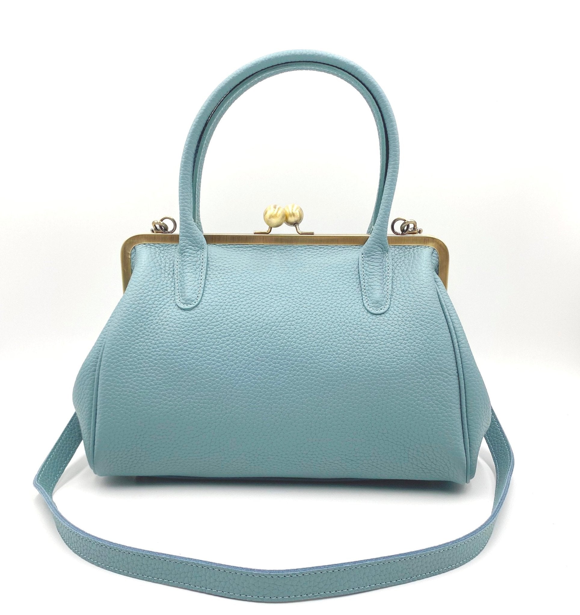 Damen Handtasche, Leder Handtasche "Marie" in hellblau, Bügeltasche, Leder Henkeltasche, Leder Schultertasche, Vintage Stil - Taschenkinder.de