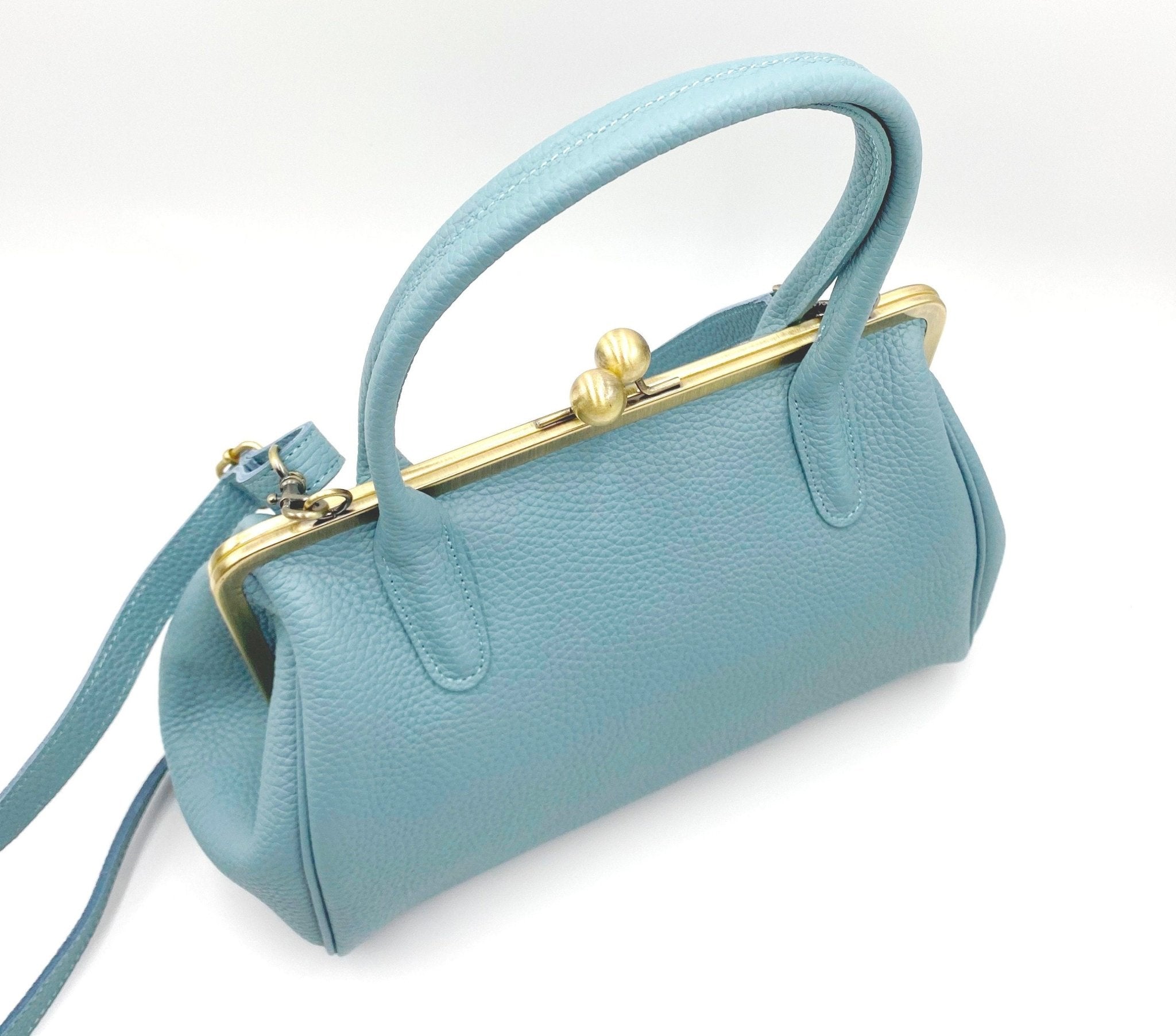 Damen Handtasche, Leder Handtasche "Marie" in hellblau, Bügeltasche, Leder Henkeltasche, Leder Schultertasche, Vintage Stil - Taschenkinder.de