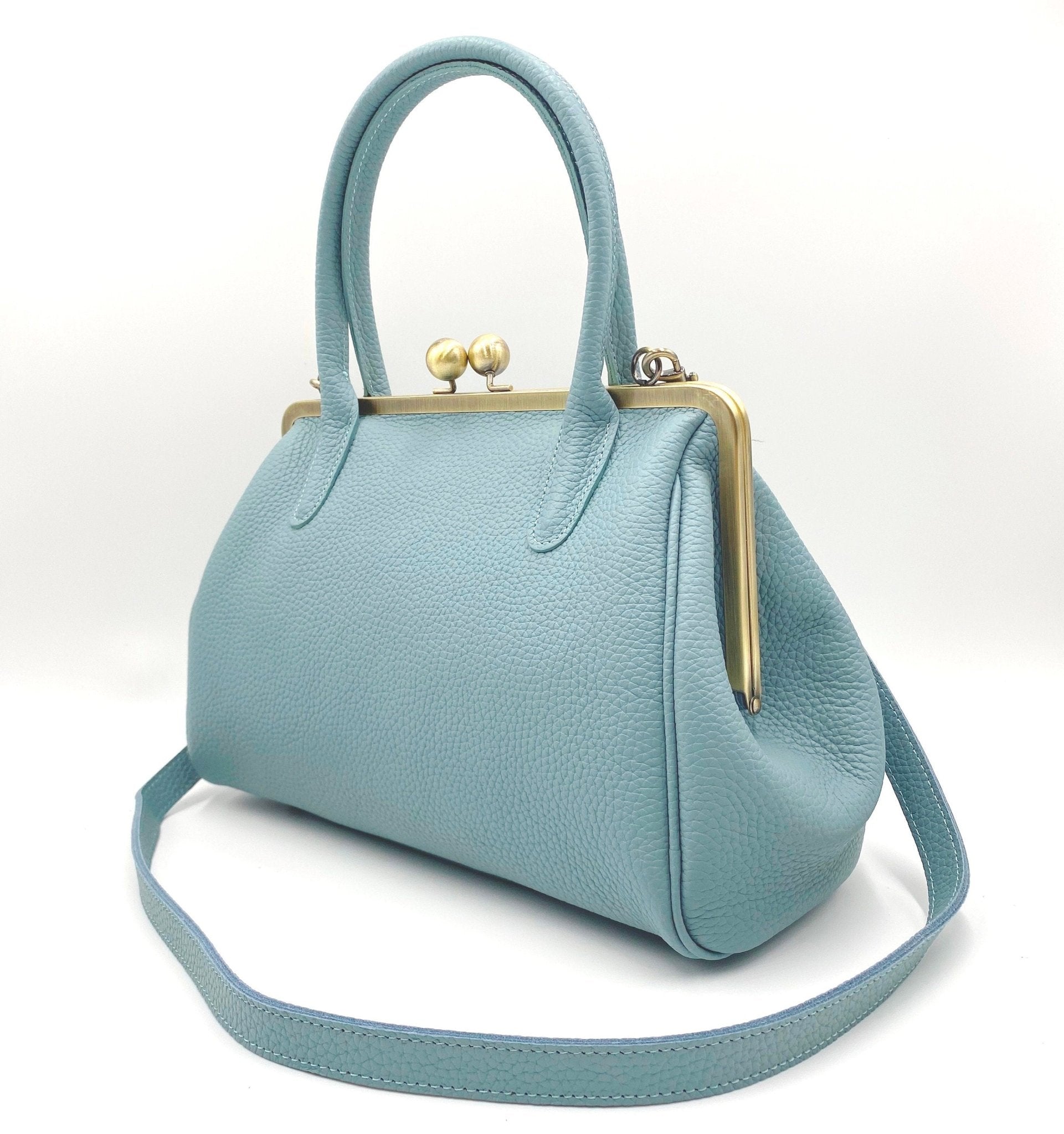 Damen Handtasche, Leder Handtasche "Marie" in hellblau, Bügeltasche, Leder Henkeltasche, Leder Schultertasche, Vintage Stil - Taschenkinder.de