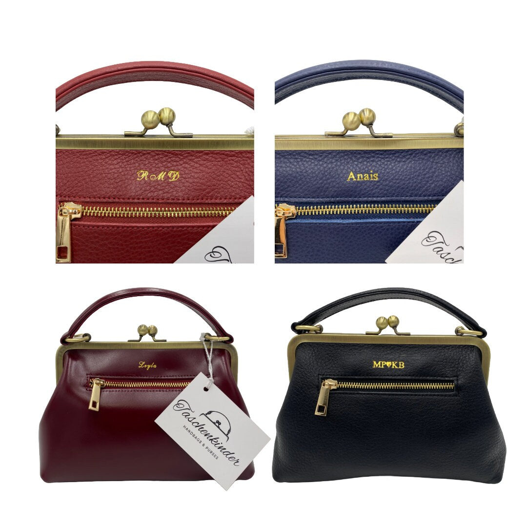 Leather Crossbody and Top Handle Bag in Retro Style "Little Olive" in Violet – Kiss Lock Purse