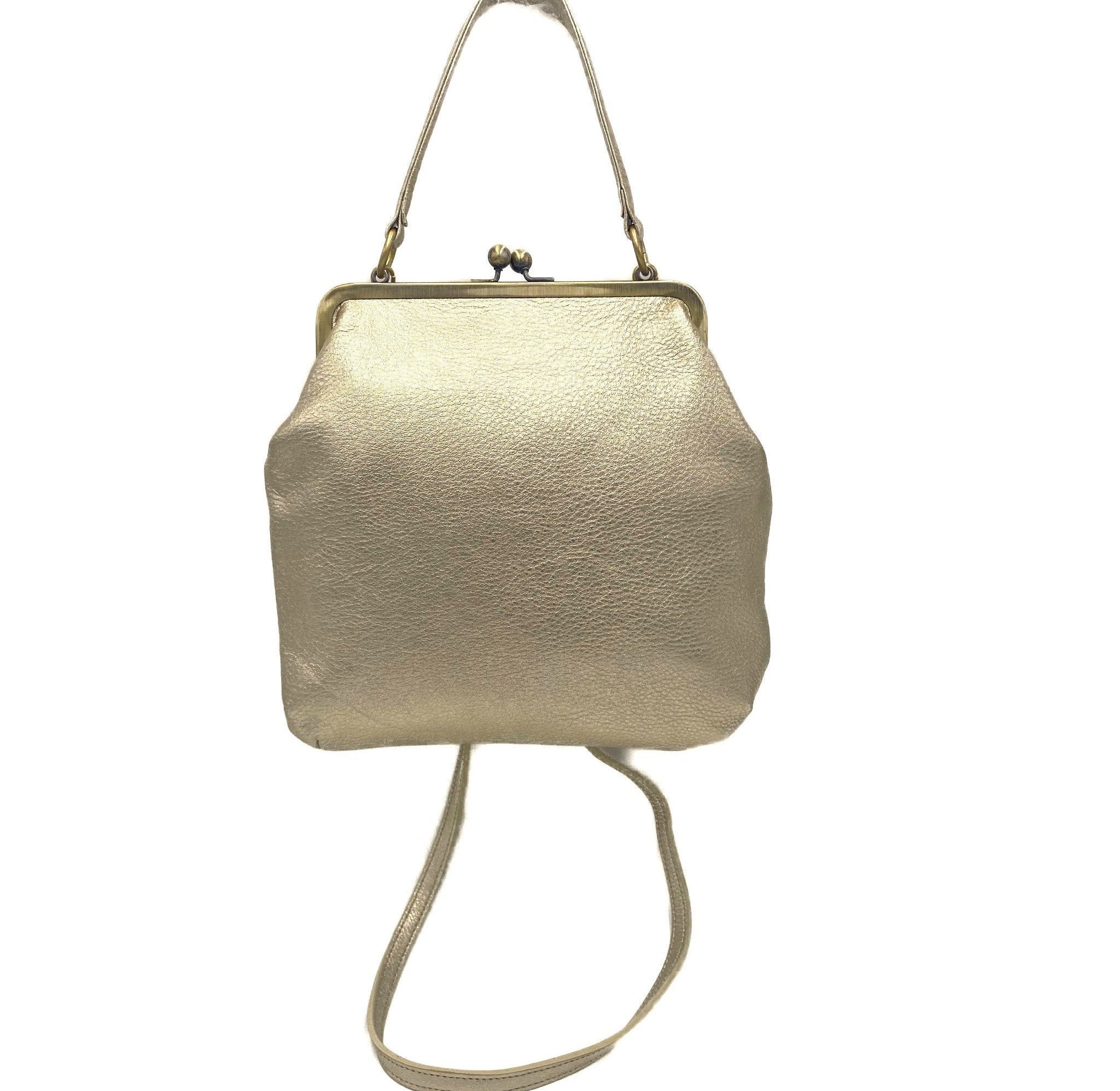 Ladies Leather Purse "Zoe" - Vintage Crossbody and Handle Bag in Gold