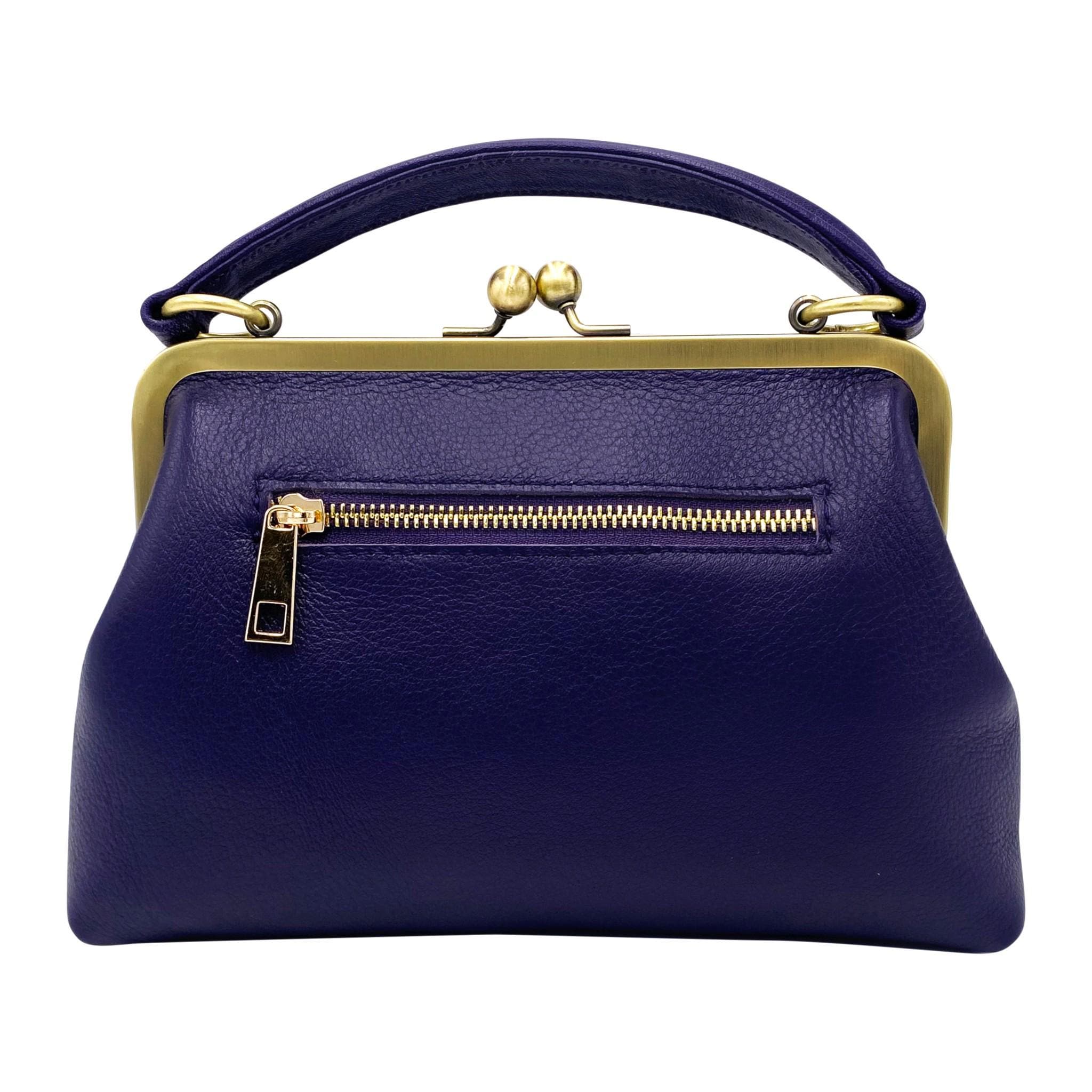 Leather Crossbody and Top Handle Bag in Retro Style "Little Olive" in Violet – Kiss Lock Purse