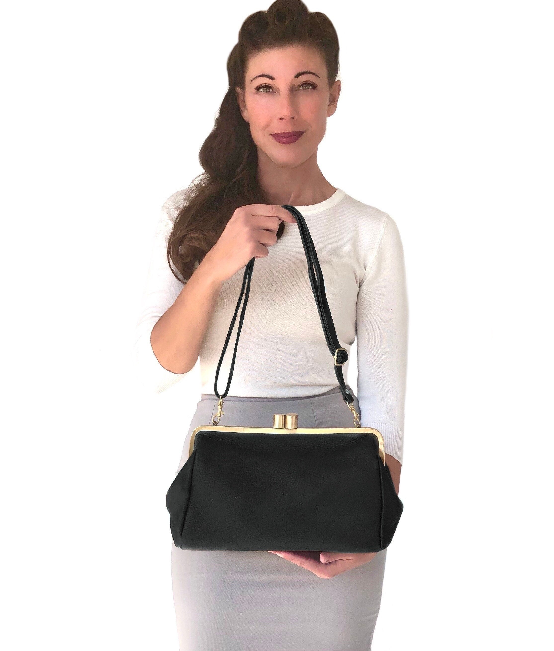 Customizable Shoulder Clutch Bag With Kiss Lock – Leather Dakota Cowhide Bag Perfect For Ladies Gift