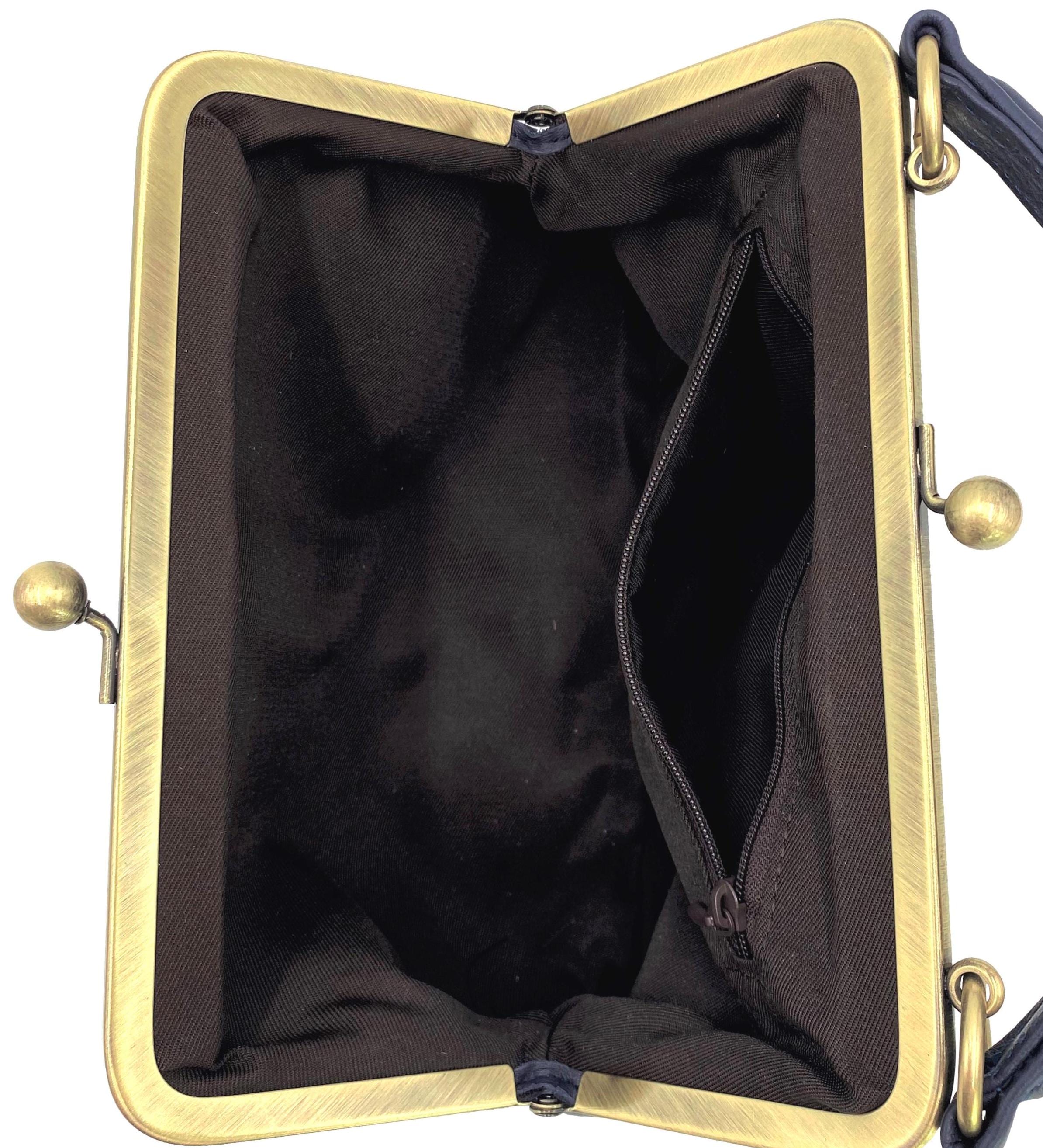 Leather Crossbody and Top Handle Bag in Retro Style "Little Olive" in Violet – Kiss Lock Purse