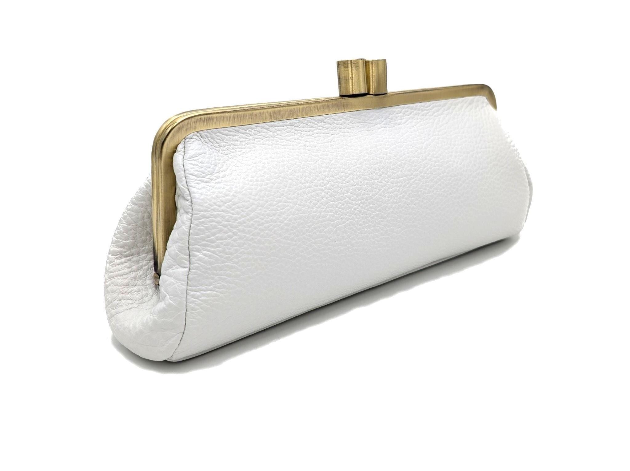Leather Clutch “Victoria” in White – Vintage Bridal Purse for Wedding & Special Events