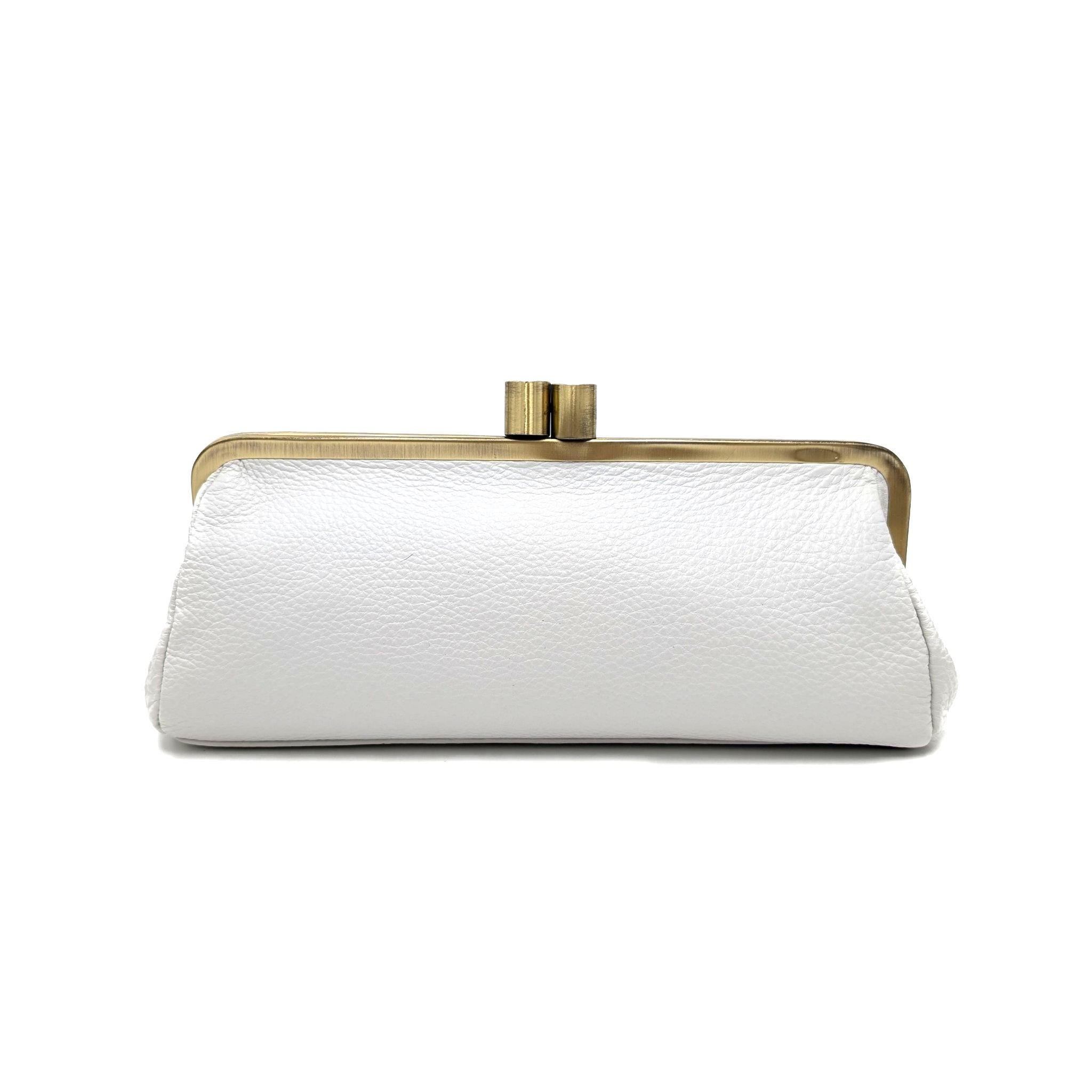 Leather Clutch “Victoria” in White – Vintage Bridal Purse for Wedding & Special Events