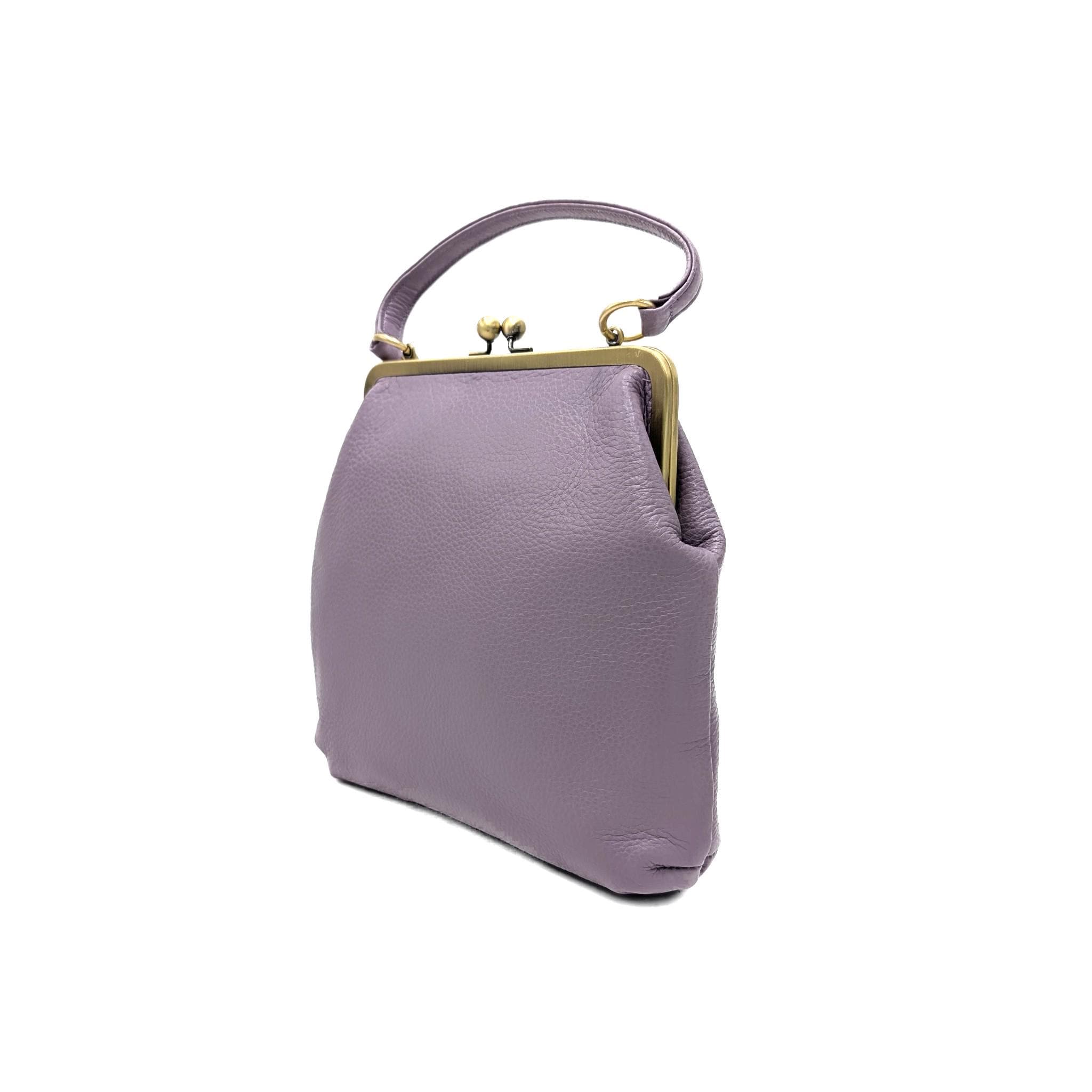Leather Shoulder Bag and Top Handle Purse – “Zoe” Handbag in Purple, Personalized